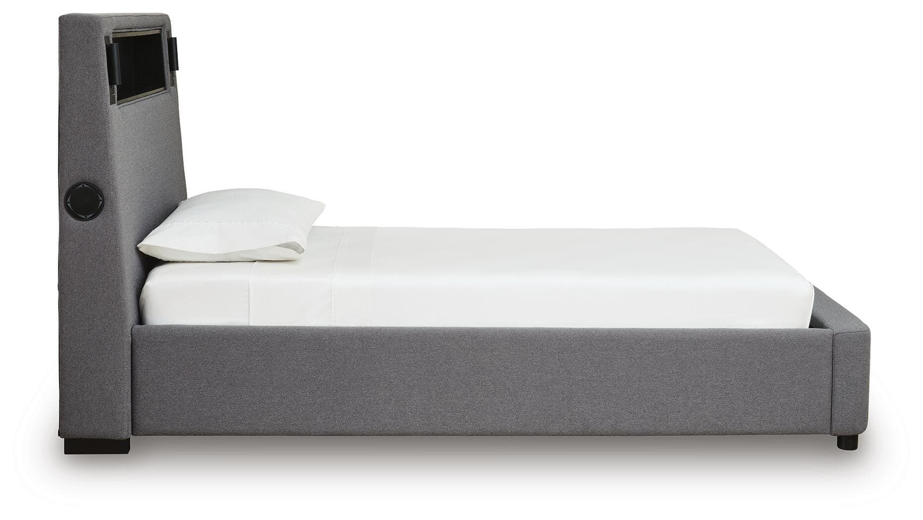 Cayberry Twin Upholstered Bed with Wireless Audio — Gray — view 5