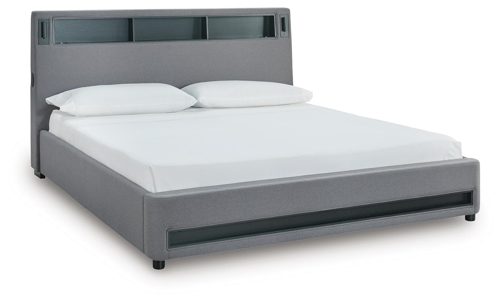 Cayberry California King Upholstered Bed with Wireless Audio — Gray — view 3