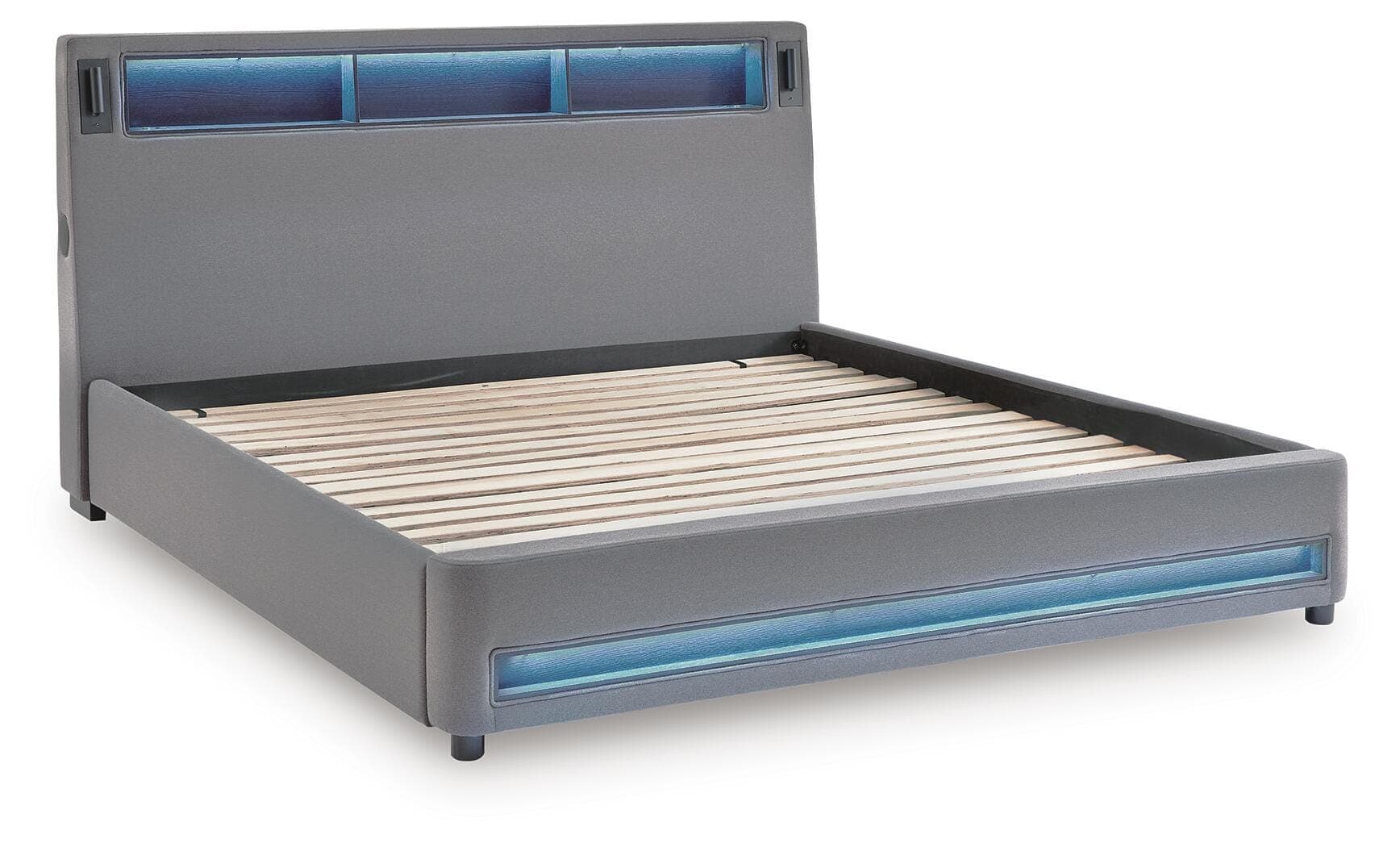 Cayberry California King Upholstered Bed with Wireless Audio — Gray — view 4