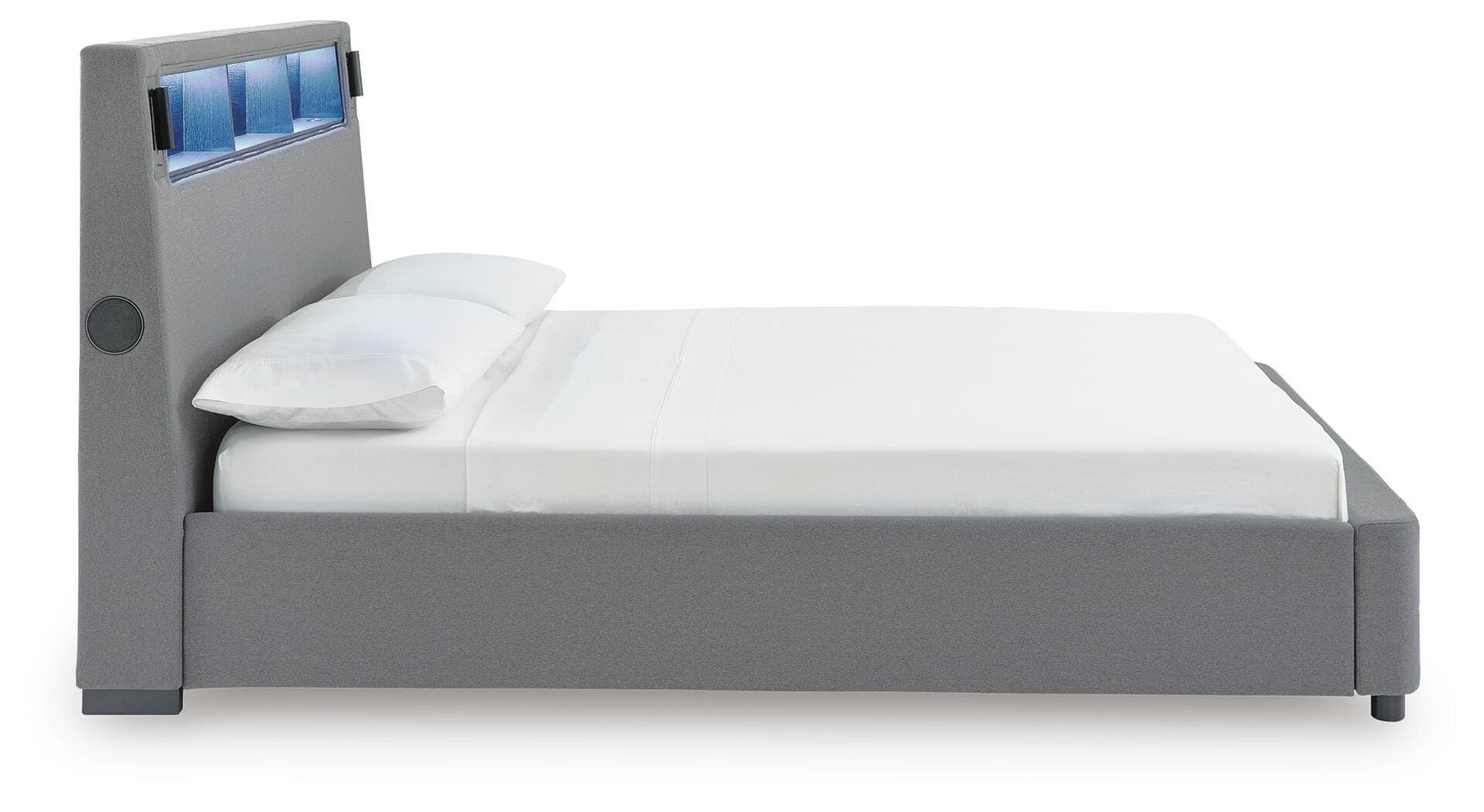 Cayberry California King Upholstered Bed with Wireless Audio — Gray — view 8
