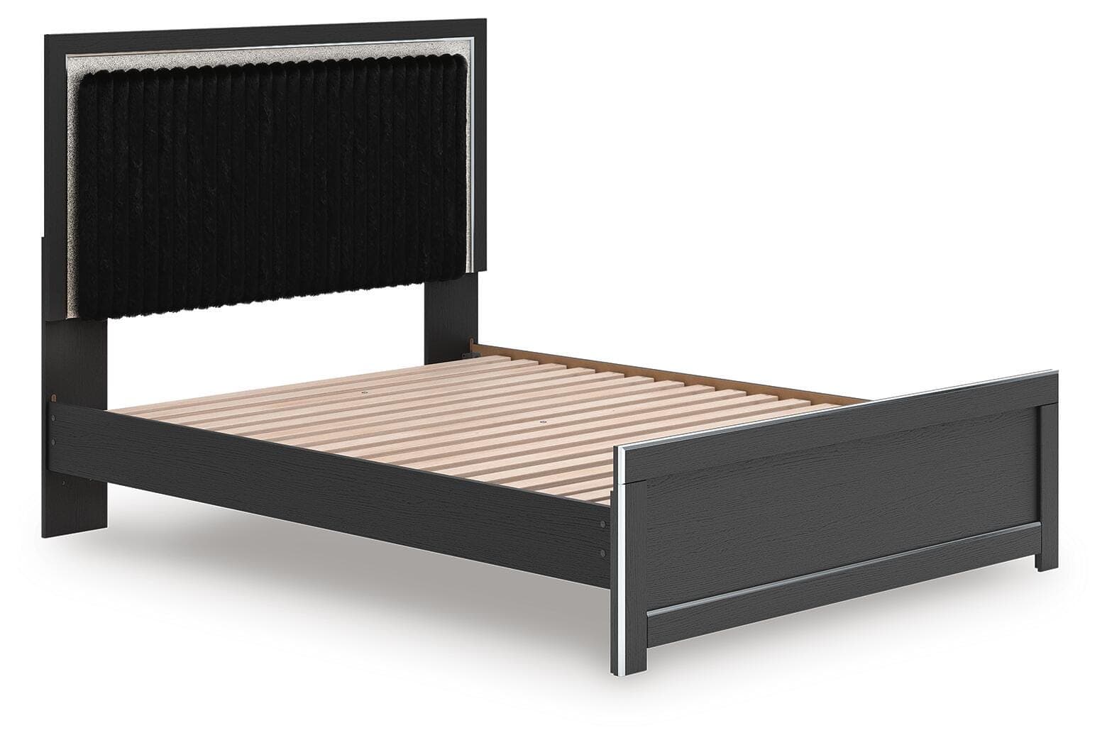 Birmonton Queen Upholstered Panel Platform Bed — Black — view 3