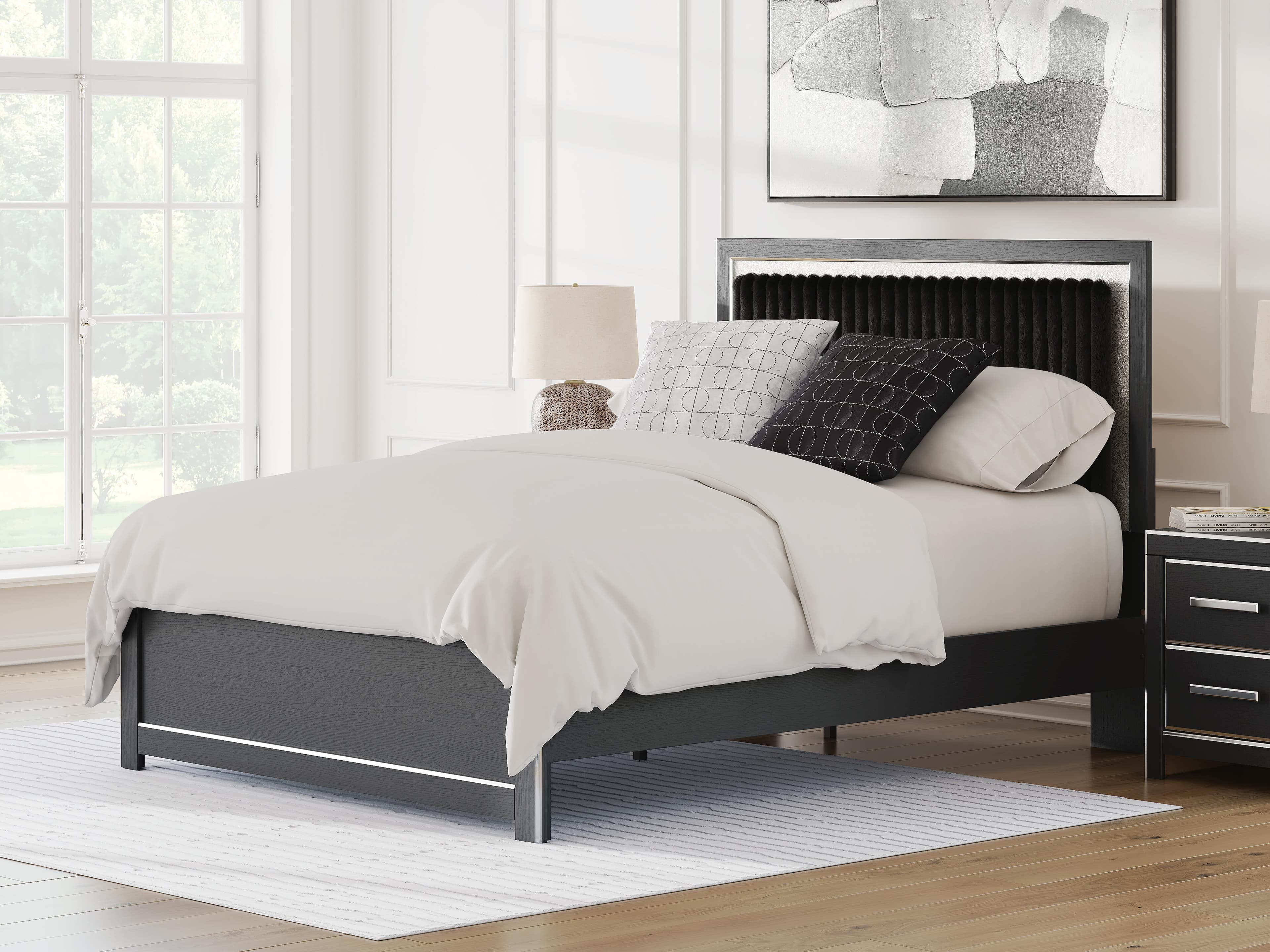 Birmonton Queen Upholstered Panel Platform Bed — Black — view 2