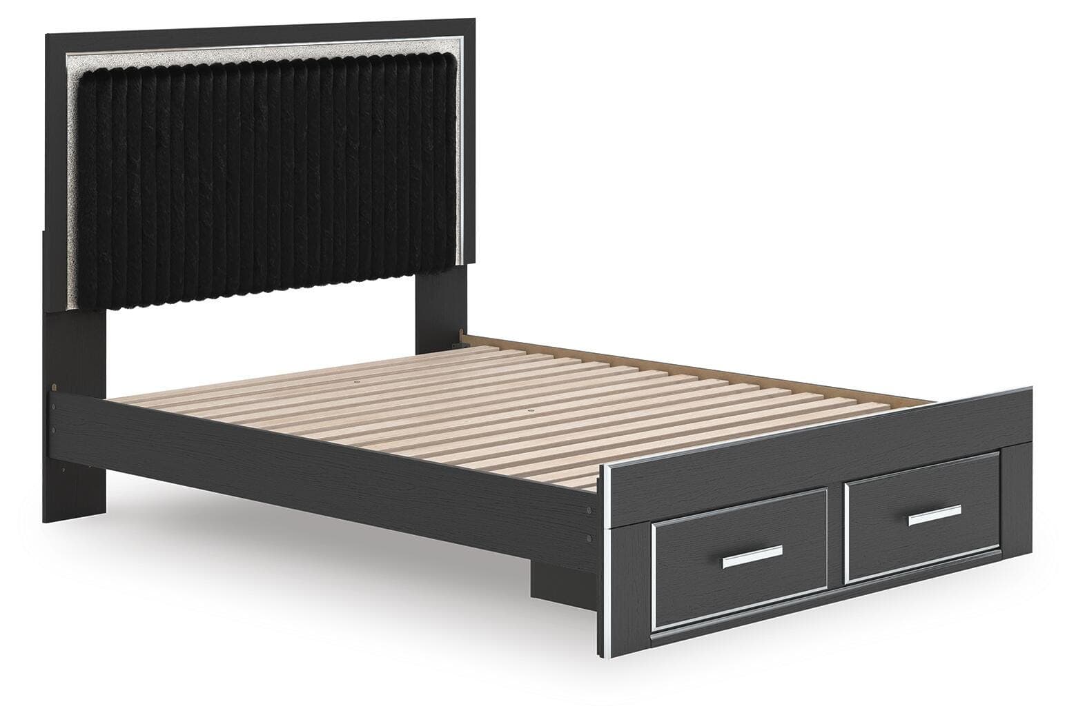 Birmonton Queen Upholstered Panel Platform Storage Bed — Black — view 3