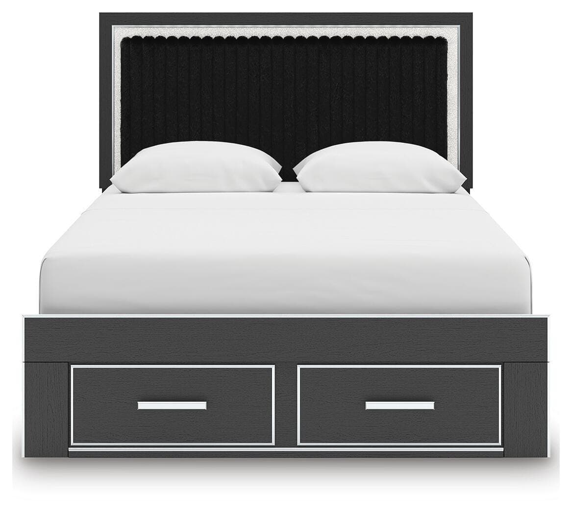 Birmonton Queen Upholstered Panel Platform Storage Bed — Black — view 6