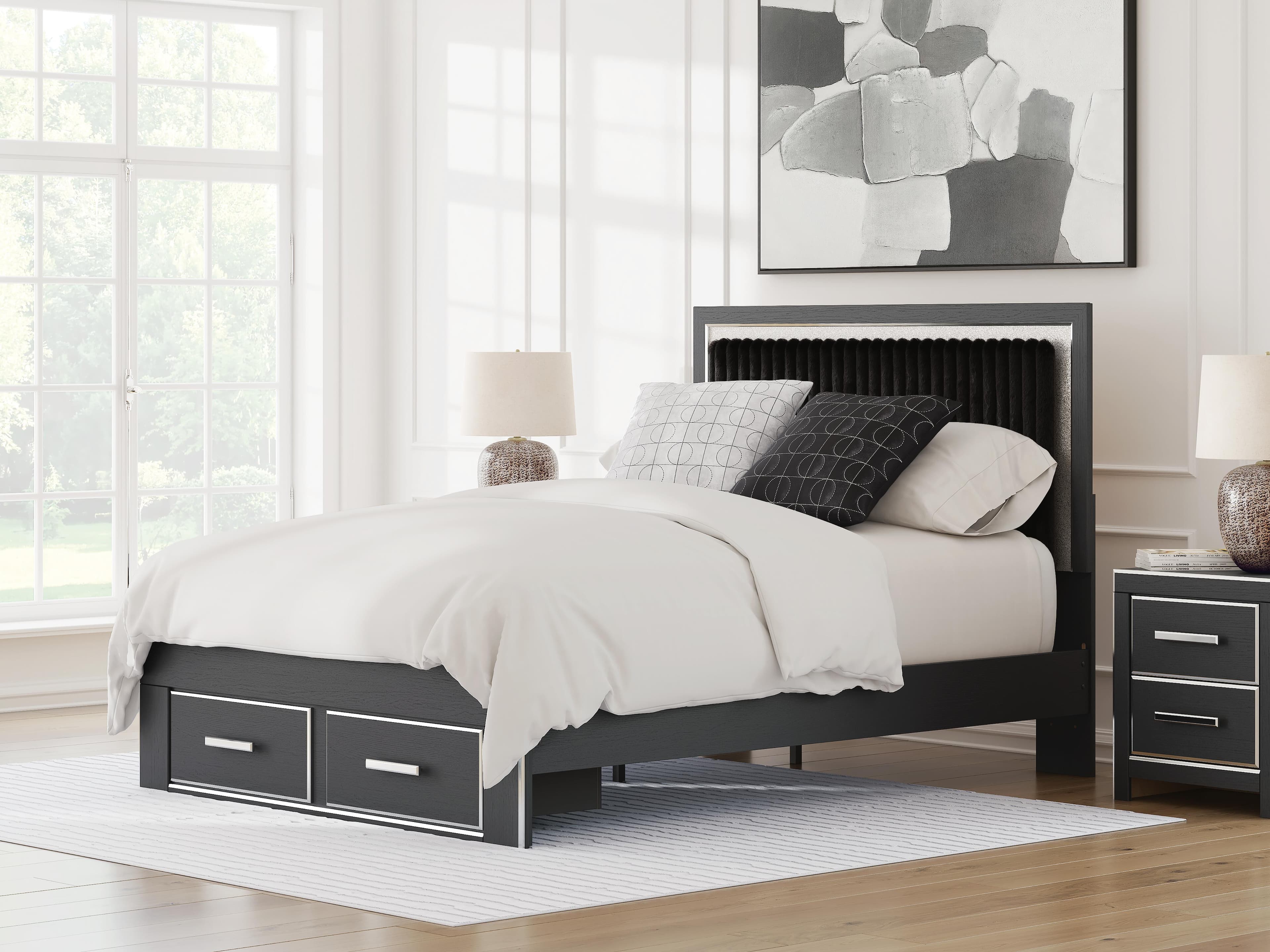 Birmonton Queen Upholstered Panel Platform Storage Bed — Black — view 2