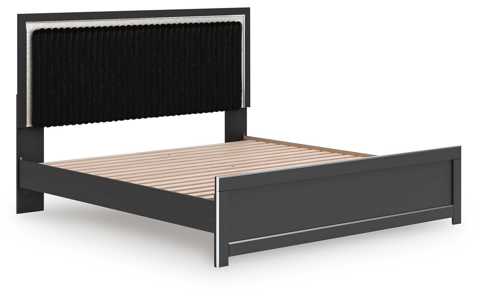 Birmonton King Upholstered Panel Platform Bed — Black — view 3