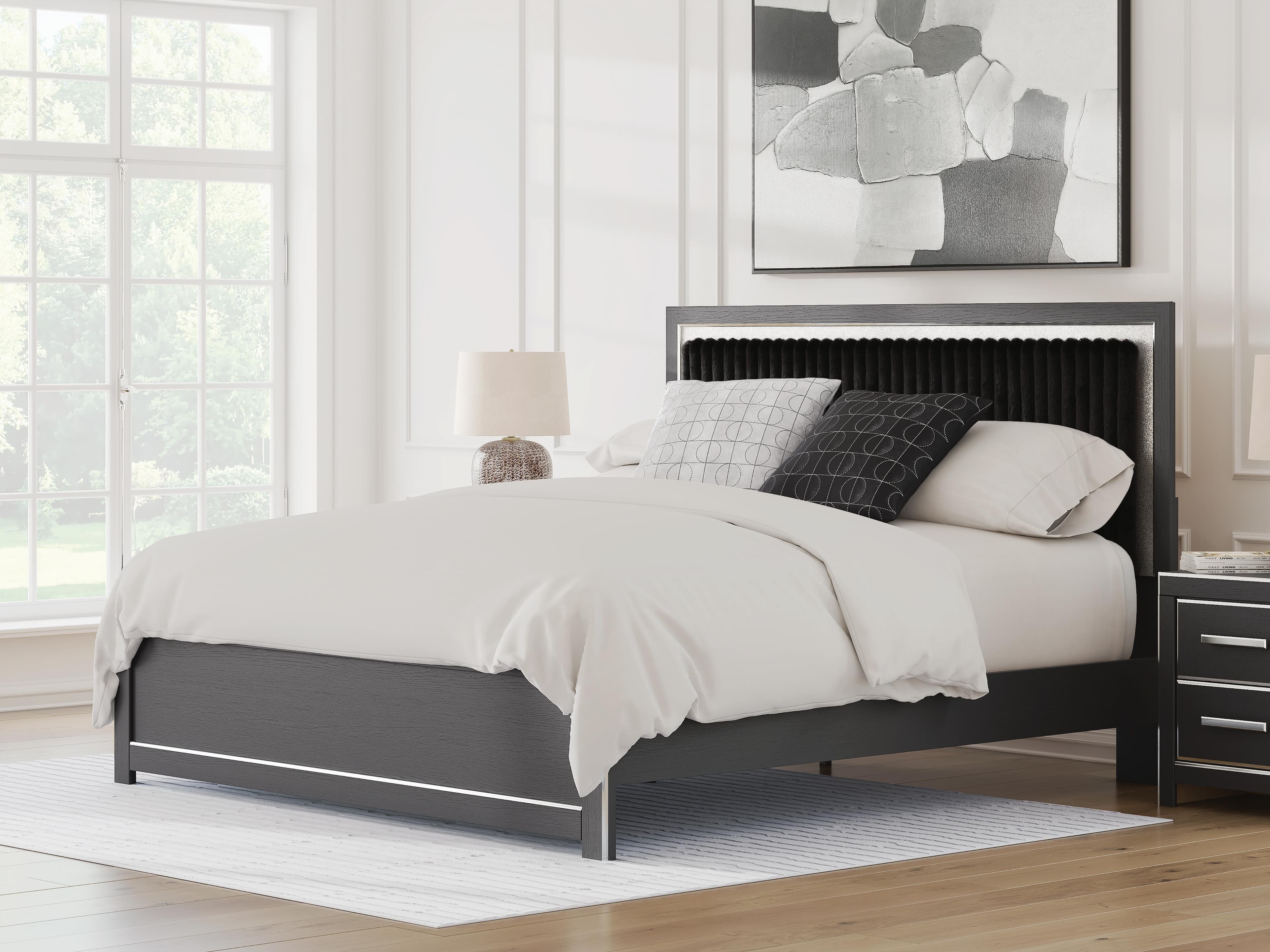 Birmonton King Upholstered Panel Platform Bed — Black — view 2