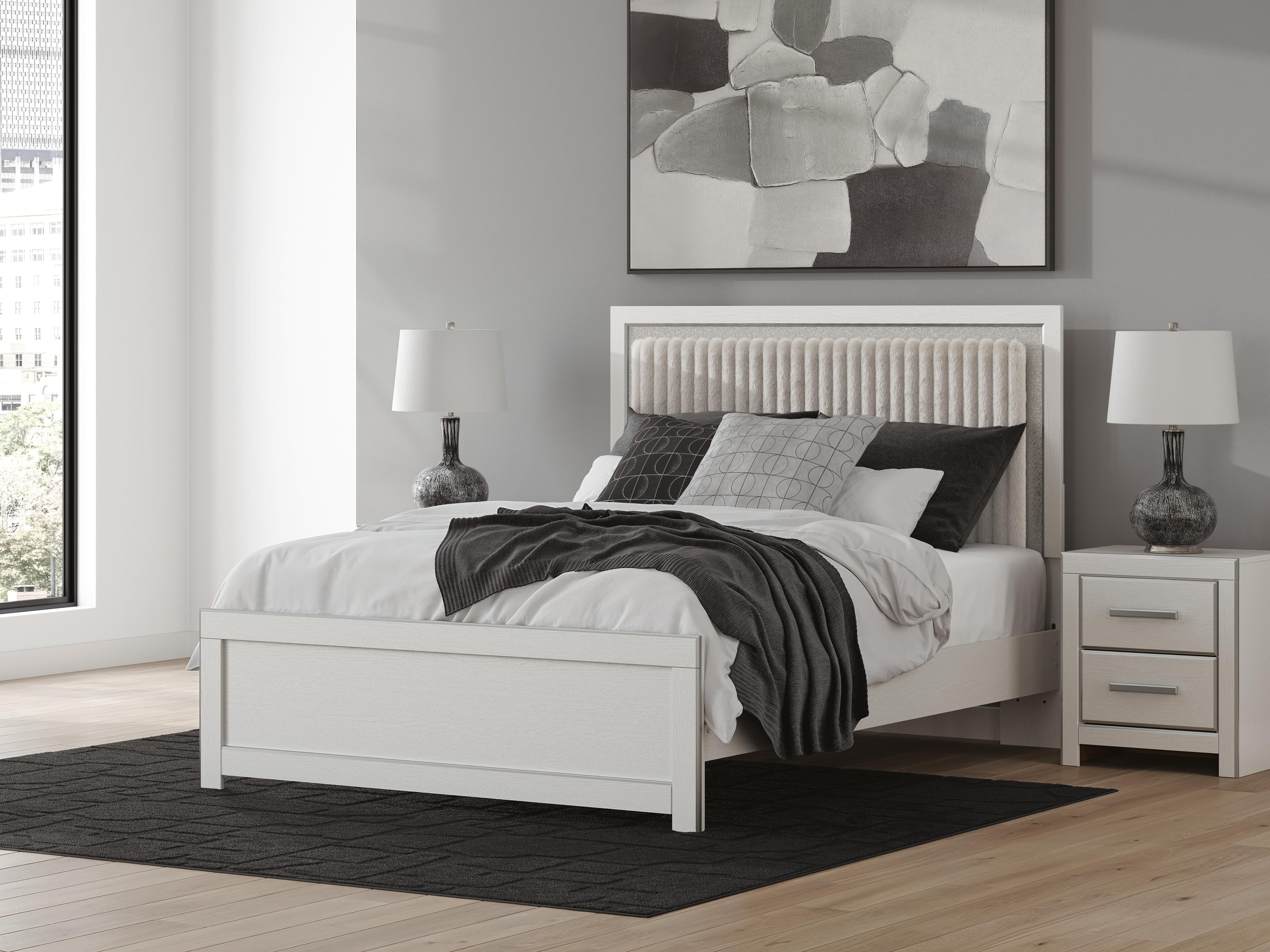 Birmonton Queen Upholstered Panel Platform Bed — White — view 2