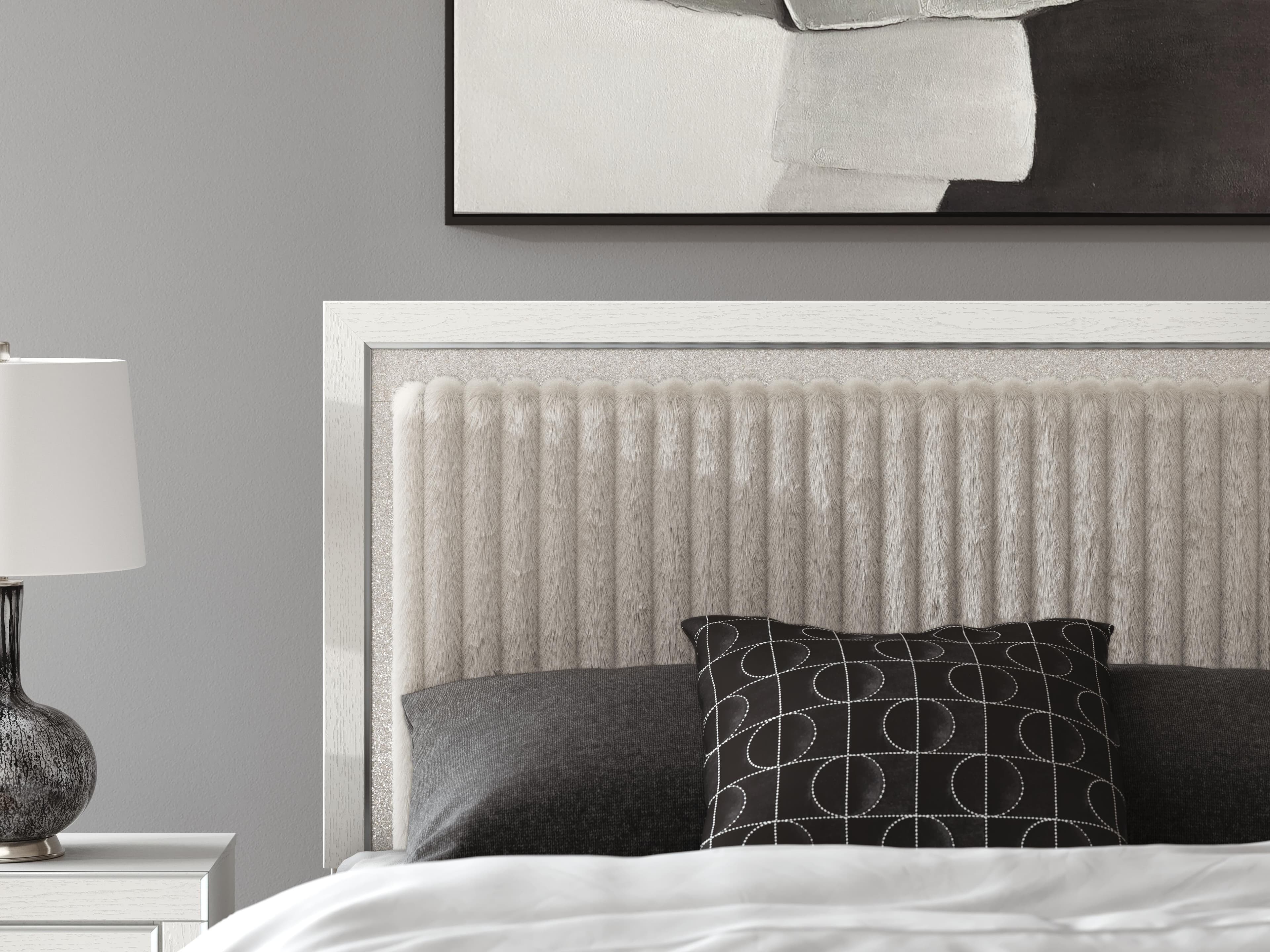 Birmonton Queen Upholstered Panel Headboard — White — view 2