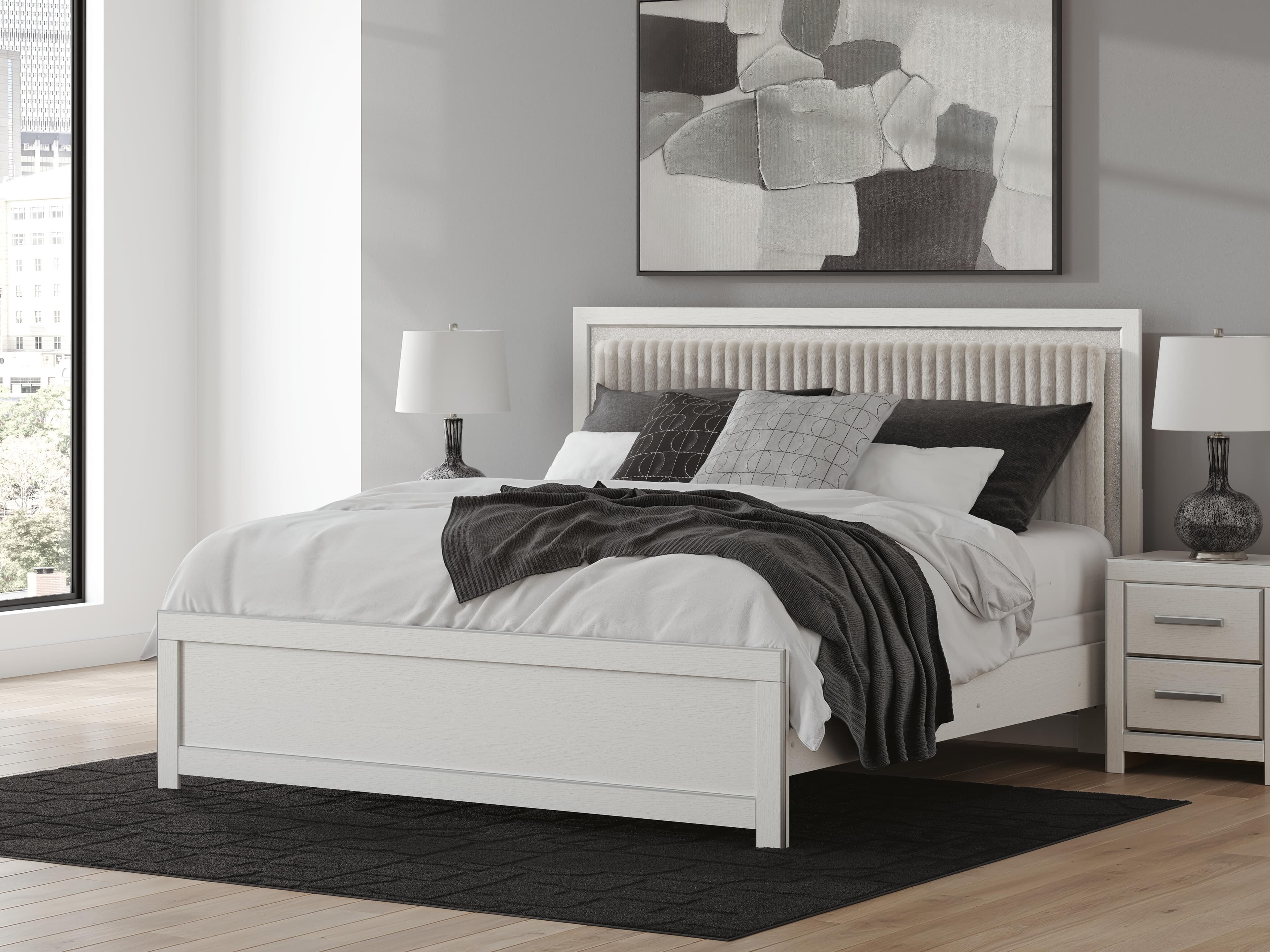 Birmonton King Upholstered Panel Bed — White — view 2
