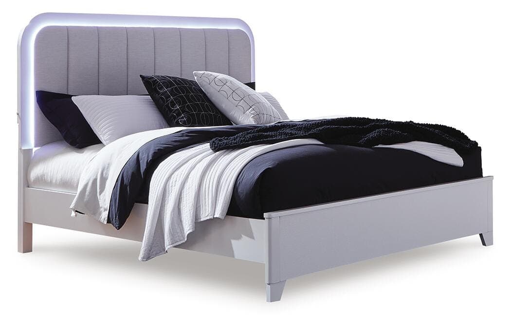 Frostlyn Queen Upholstered Panel Bed — White — view 3