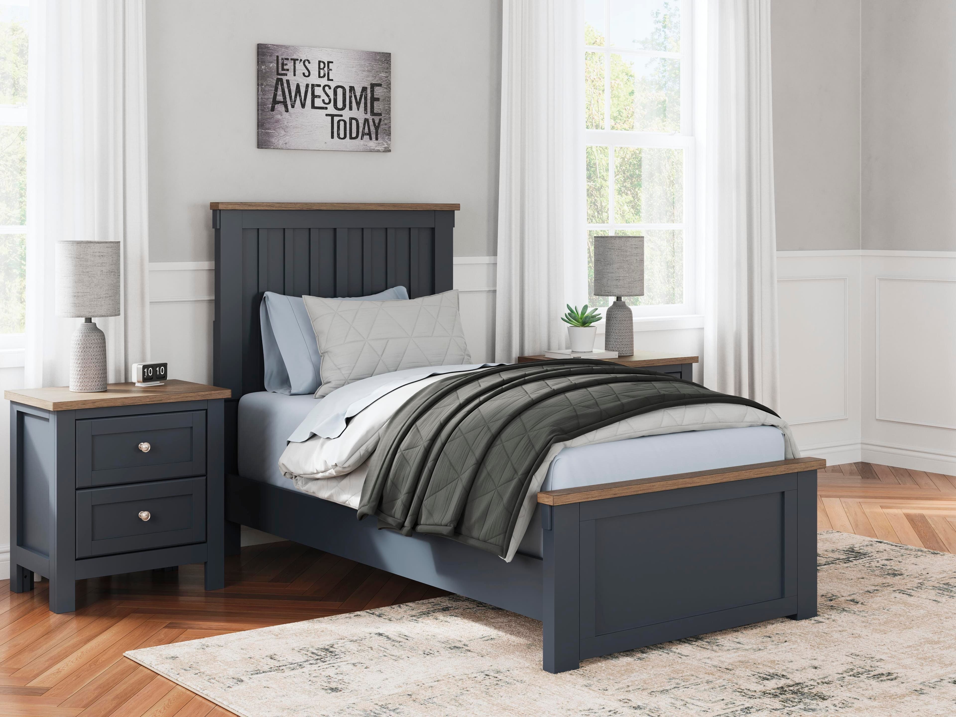 Landocken Twin Panel Bed — Blue & Brown/Beige — view 2