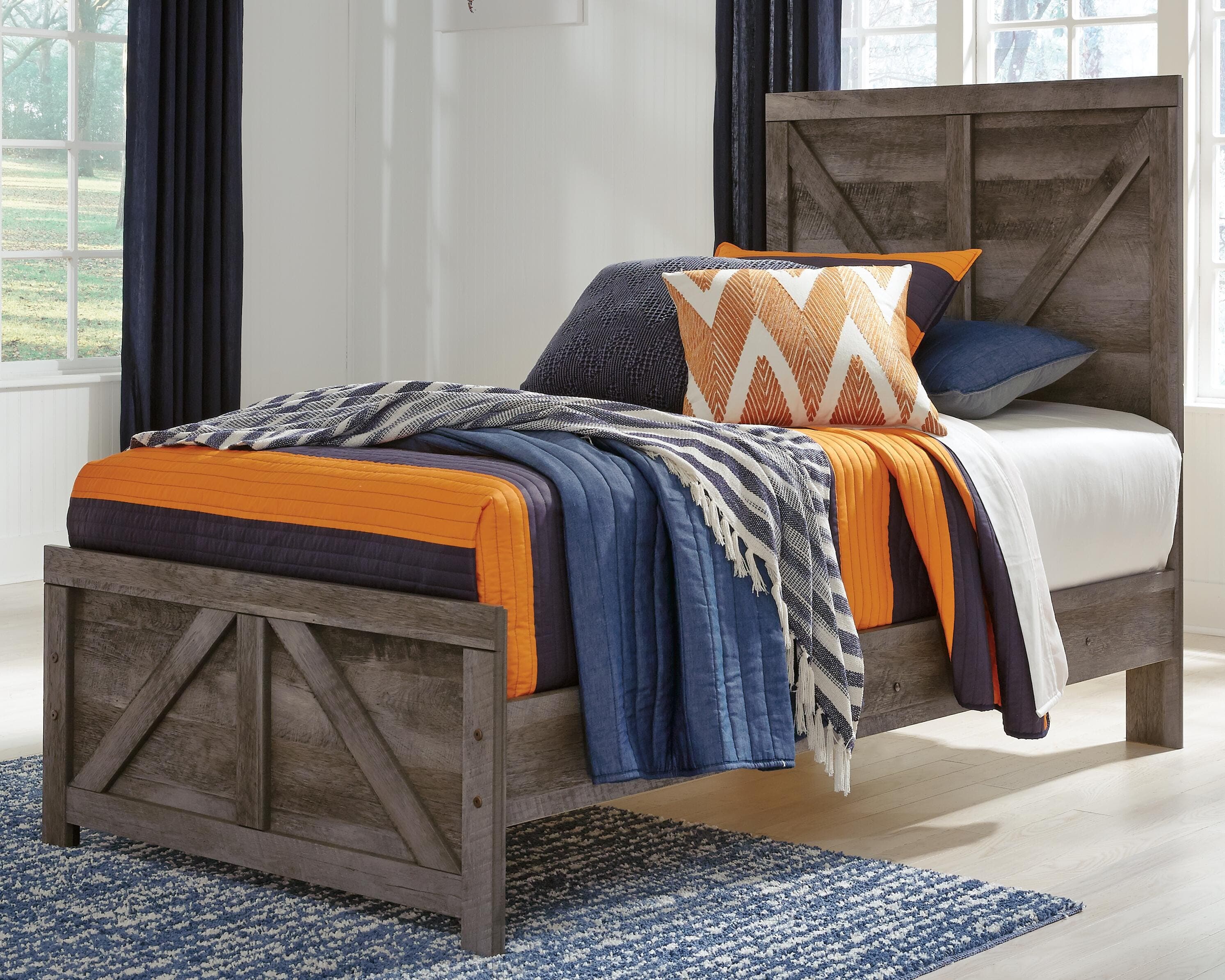 Wynnlow Twin Crossbuck Panel Bed — Black/Gray — view 2