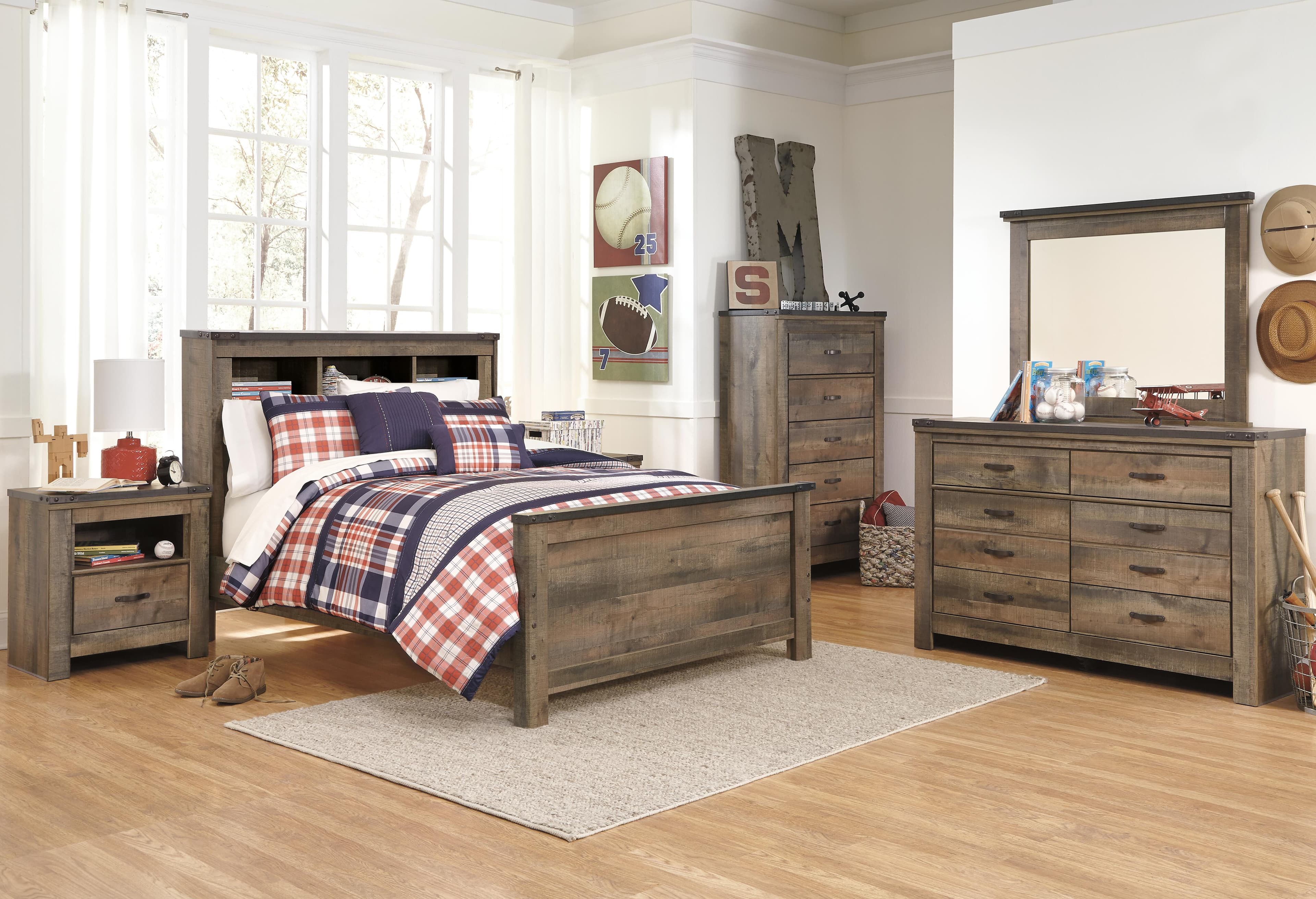 Trinell Full Bookcase Panel Bed — Brown/Beige — view 3