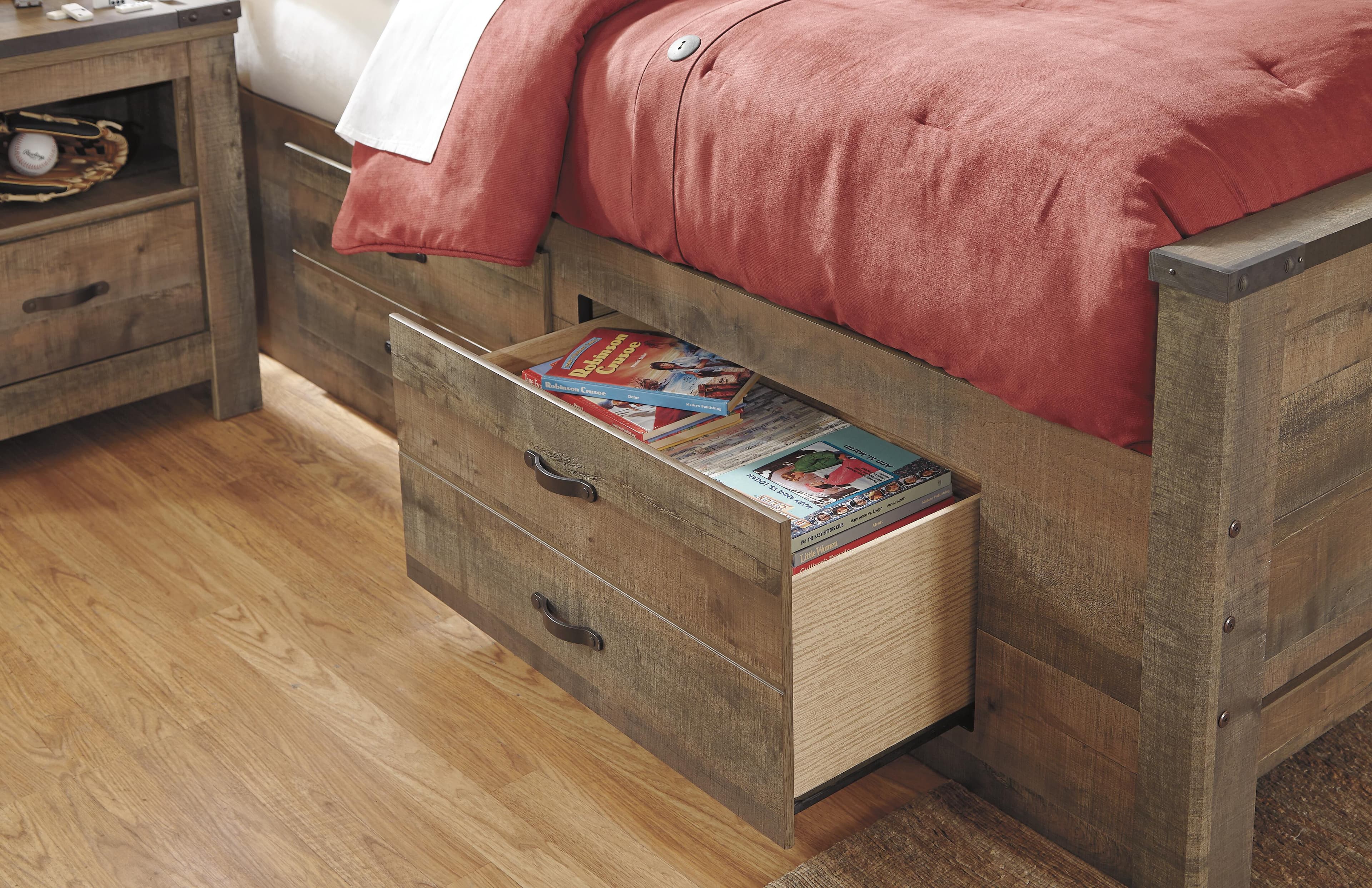 Trinell Full Panel Bed with 2 Storage Drawers — Brown/Beige — view 3