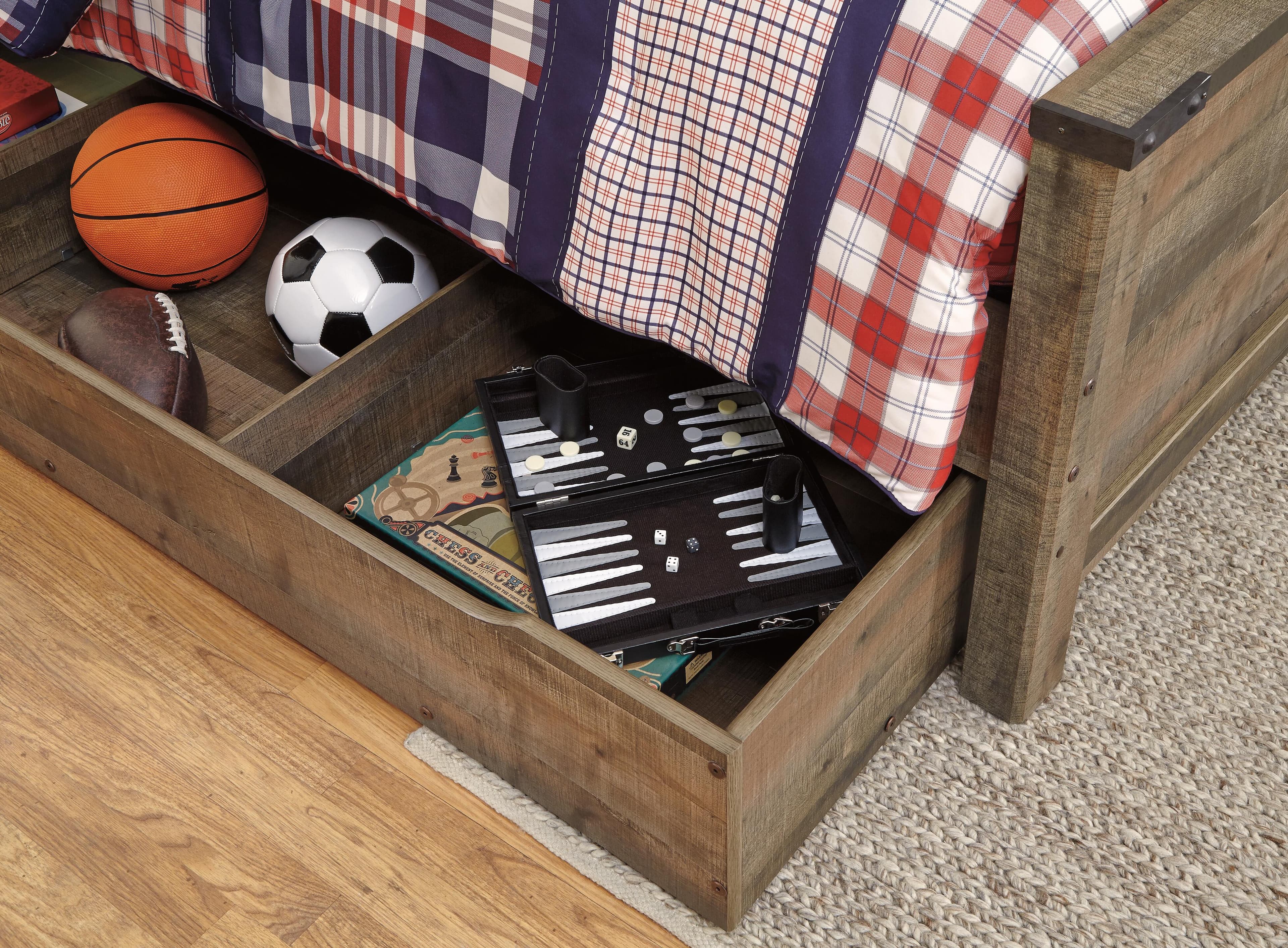 Trinell Twin Panel Bed with 1 Large Storage Drawer — Brown/Beige — view 5
