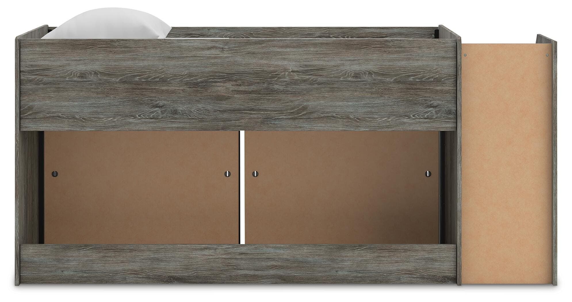 Frandern Twin Loft Bed with Bookcase Storage — Warm Gray — view 6
