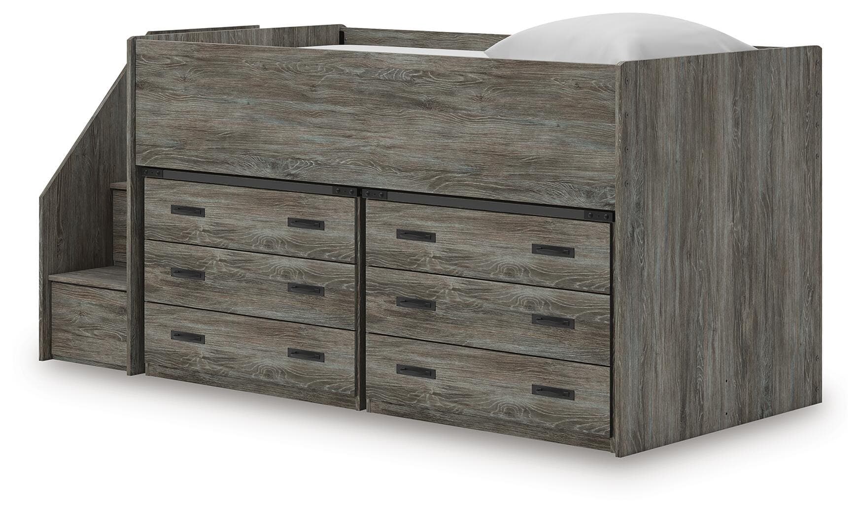 Frandern Twin Loft Bed with Drawer Storage — Warm Gray — view 2