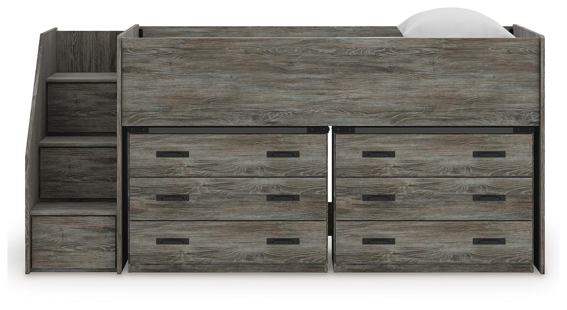 Frandern Twin Loft Bed with Drawer Storage — Warm Gray — view 4