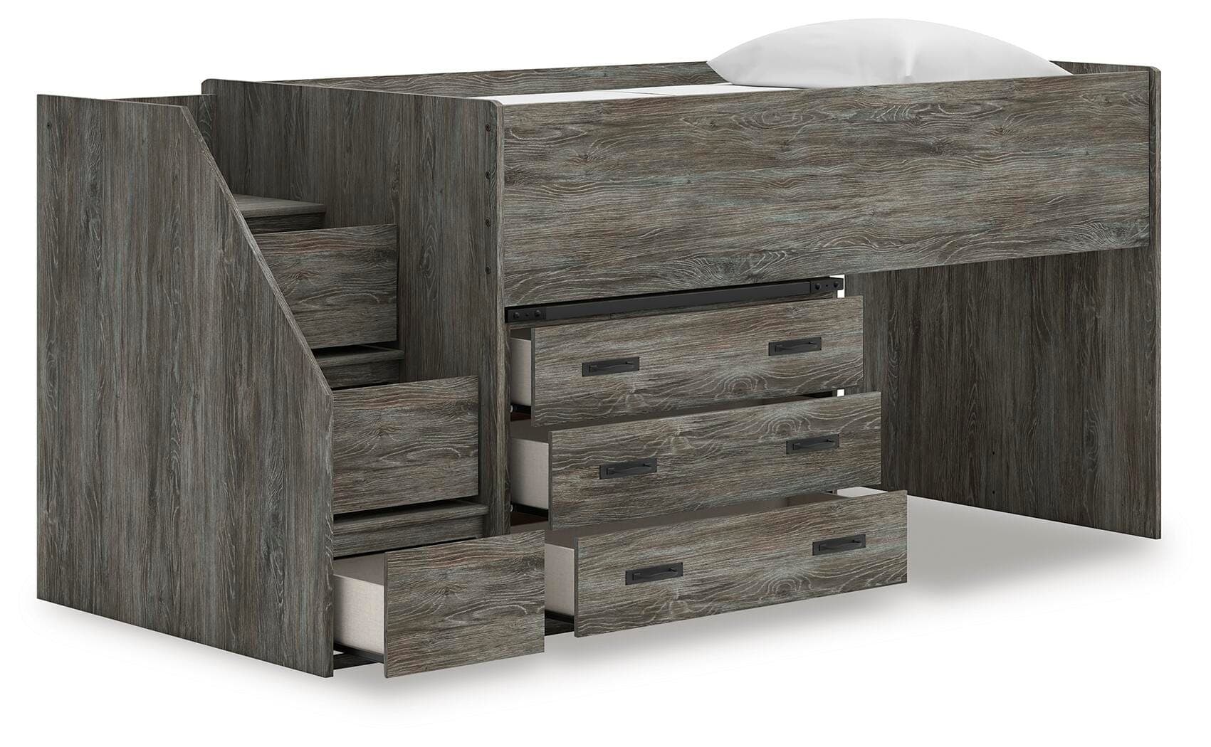 Frandern Twin Loft Bed with Drawer Storage — Gray — view 3