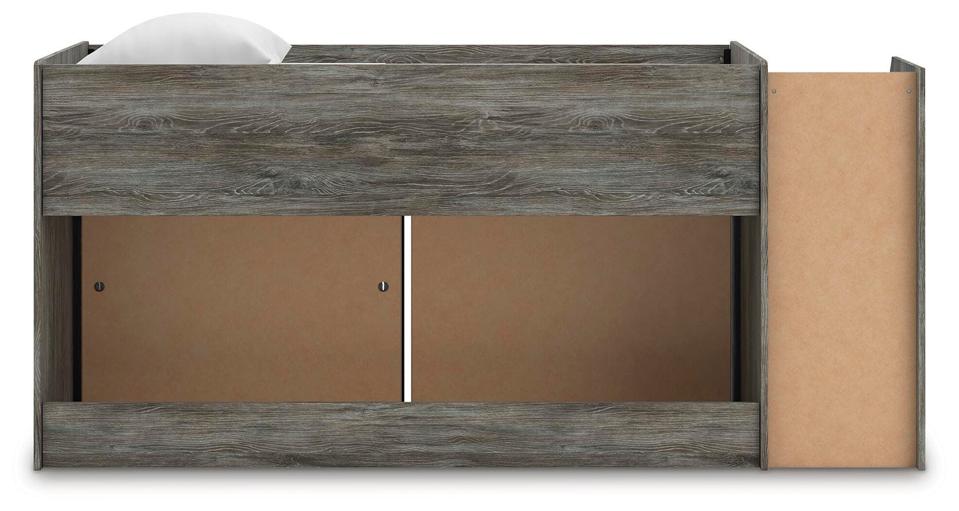 Frandern Twin Loft Bed with Bookcase and Drawer Storage — Gray — view 6