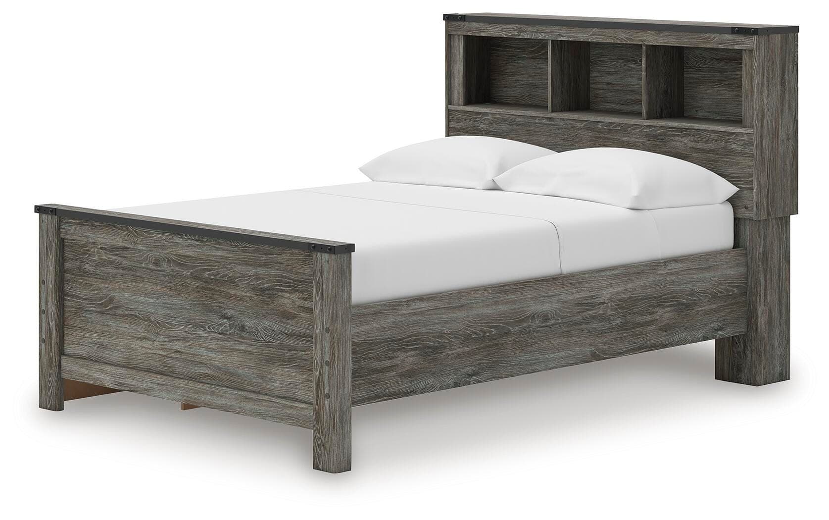 Frandern Full Bookcase Panel Bed with Storage — Gray — view 3