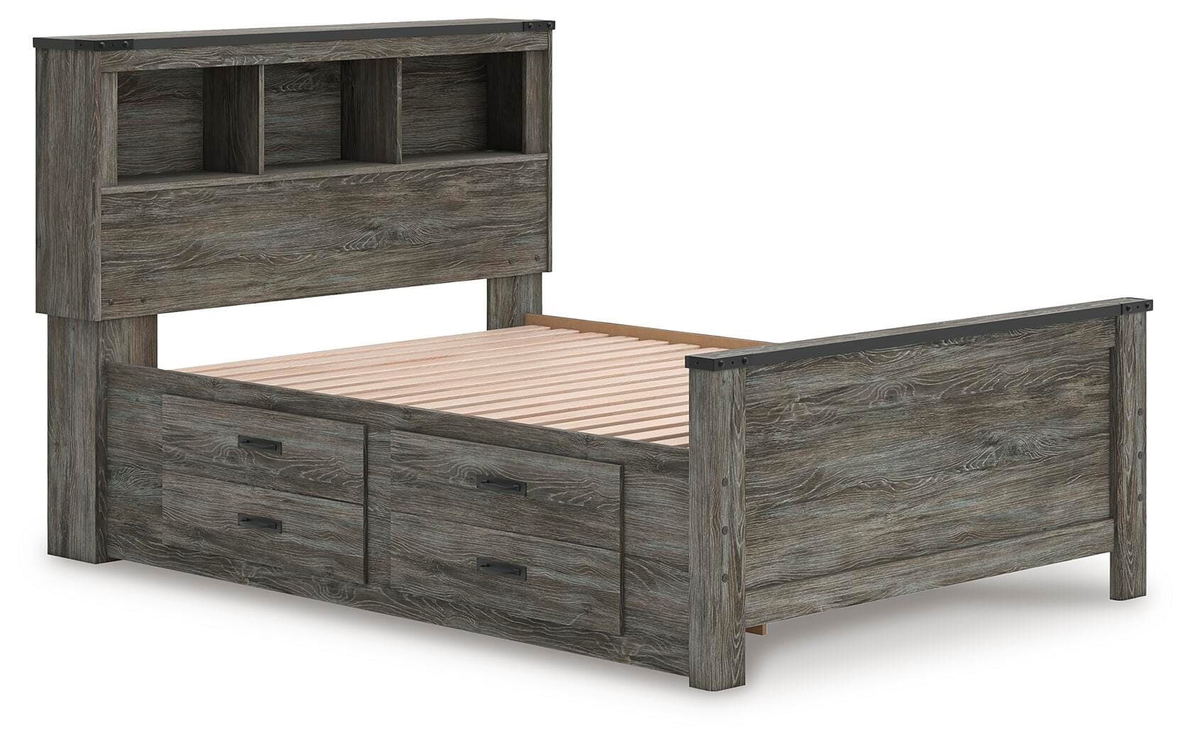 Frandern Full Bookcase Panel Bed with Storage — Gray — view 2