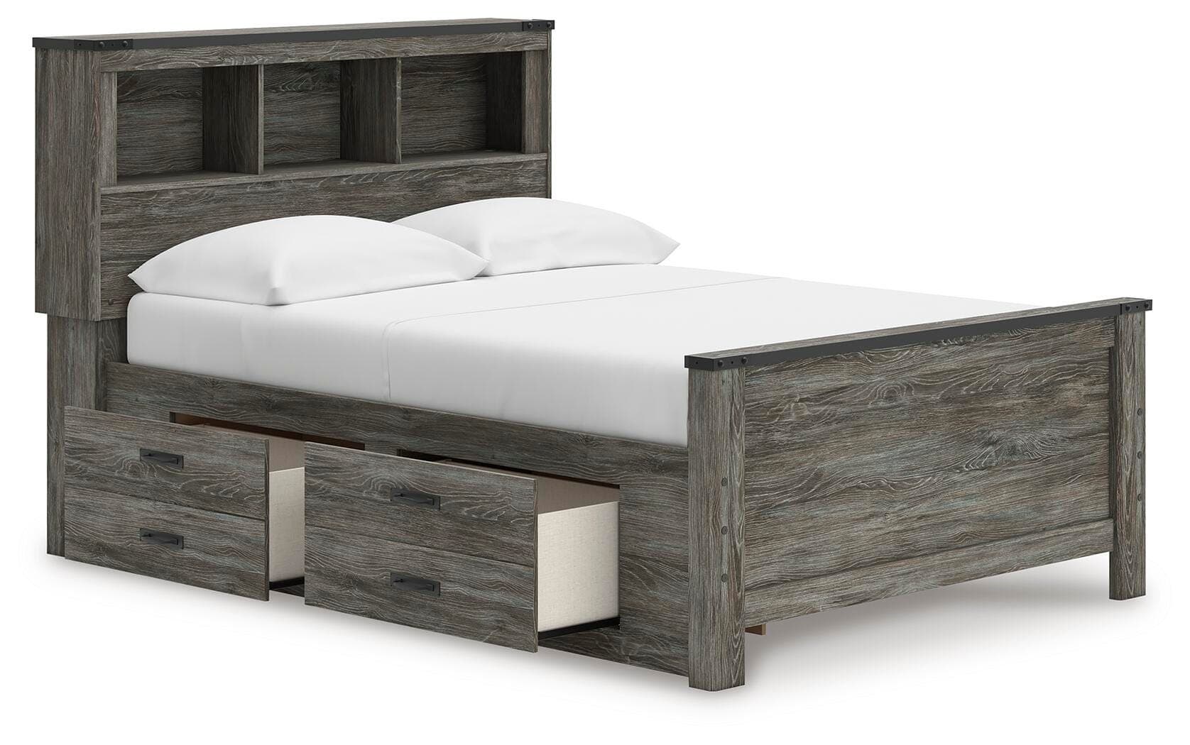 Frandern Full Bookcase Panel Bed with Storage — Gray — view 4