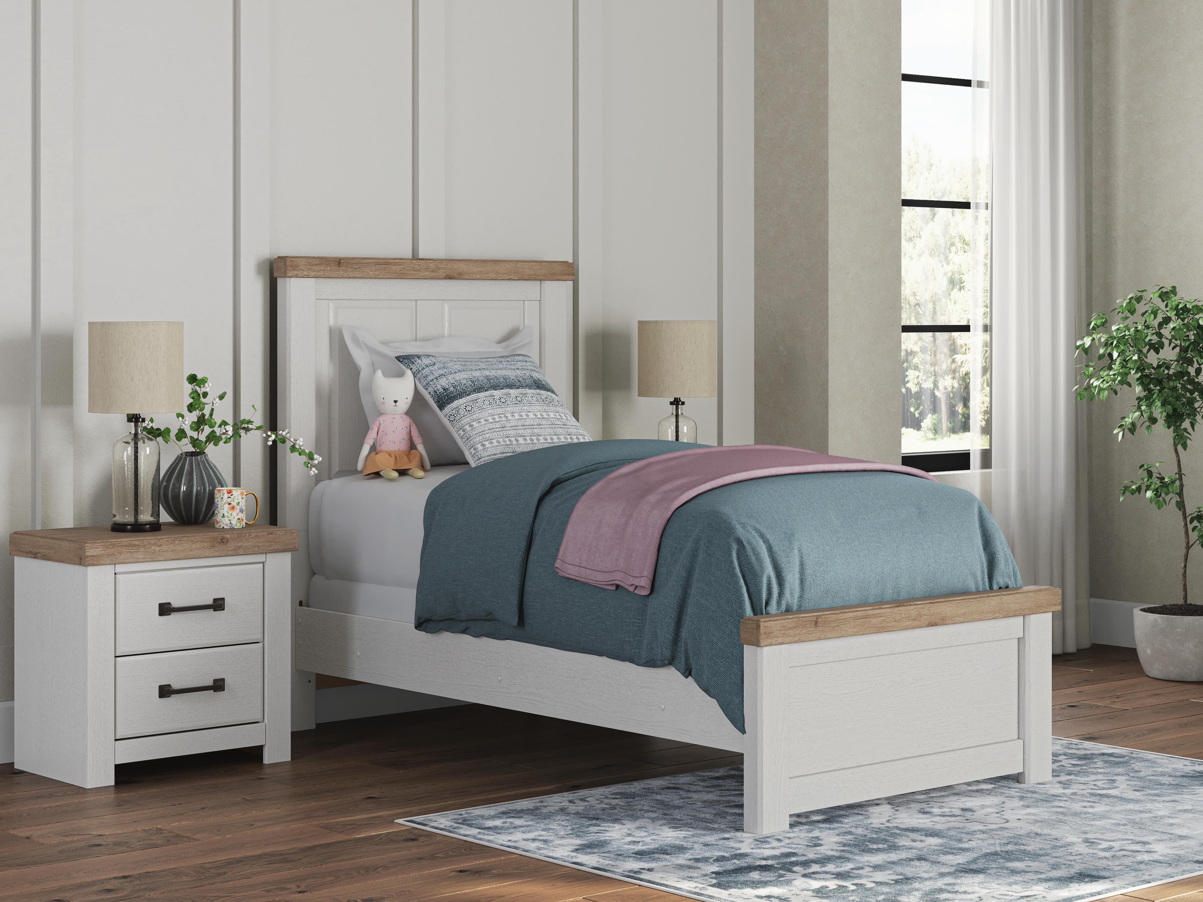 Savonport Twin Panel Bed — White/Brown — view 2