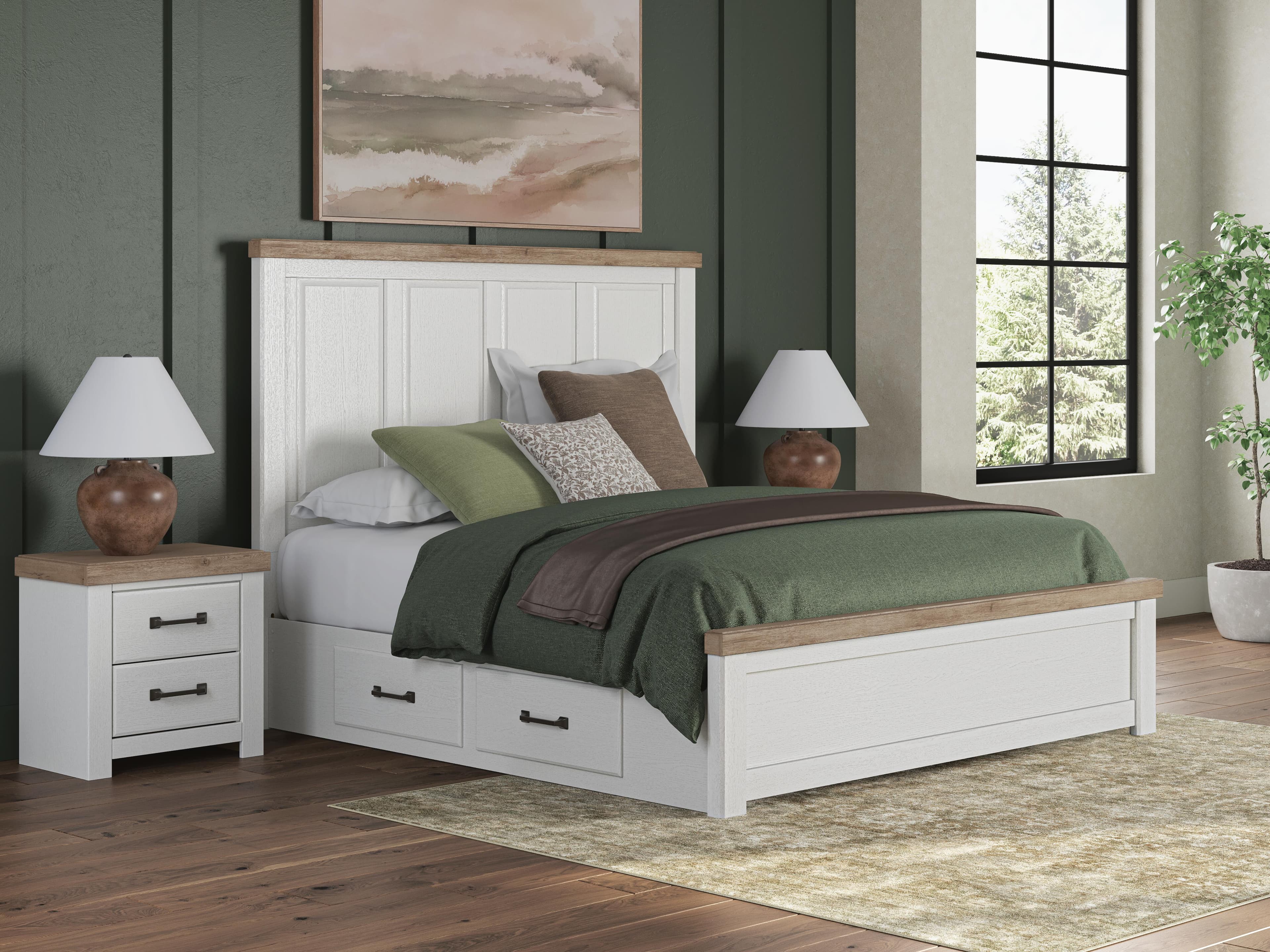 Savonport King Panel Bed with Storage — White/Brown — view 2