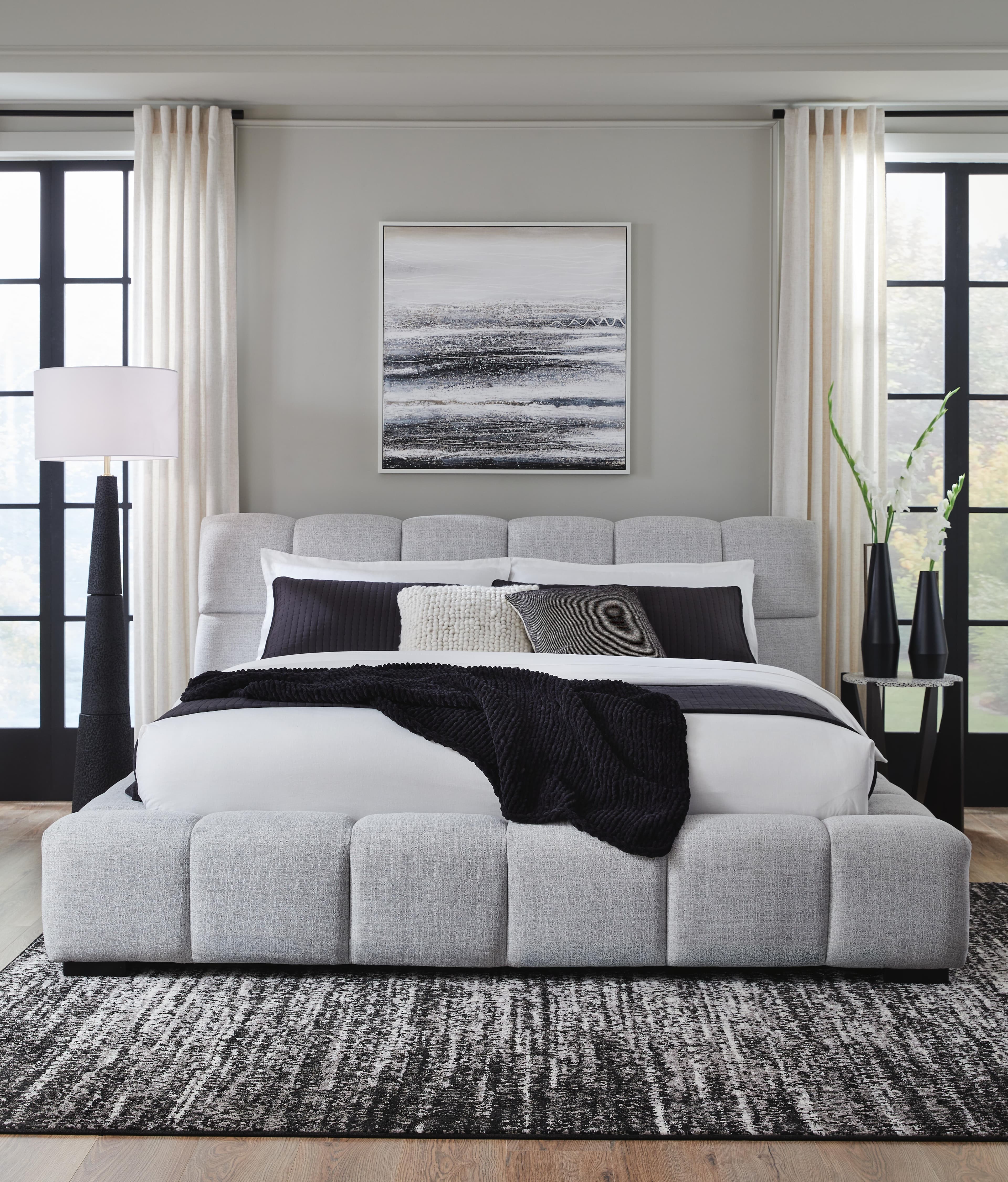 Jesstean King Upholstered Bed — Black/Gray — view 7