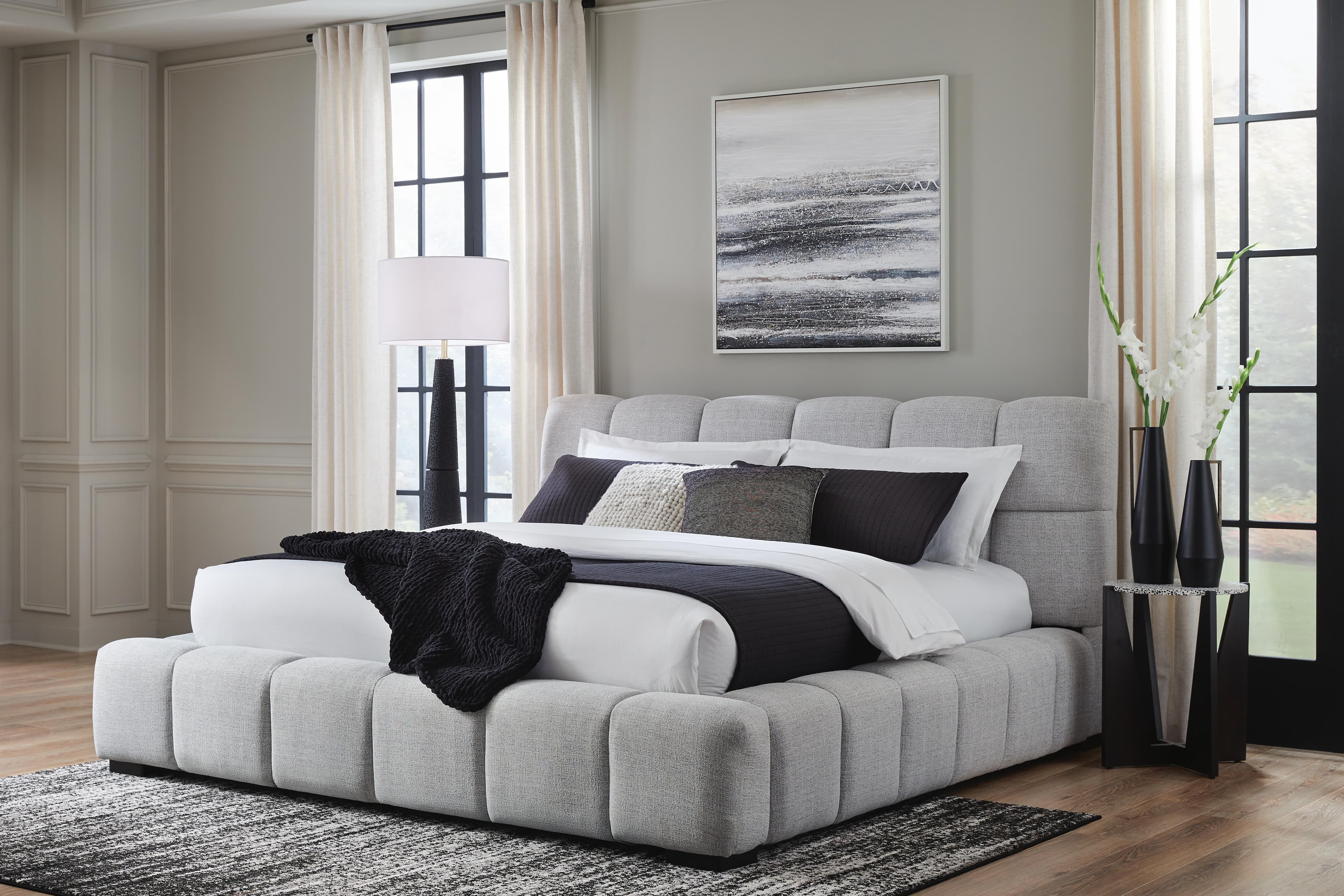 Jesstean King Upholstered Bed — Black/Gray — view 2