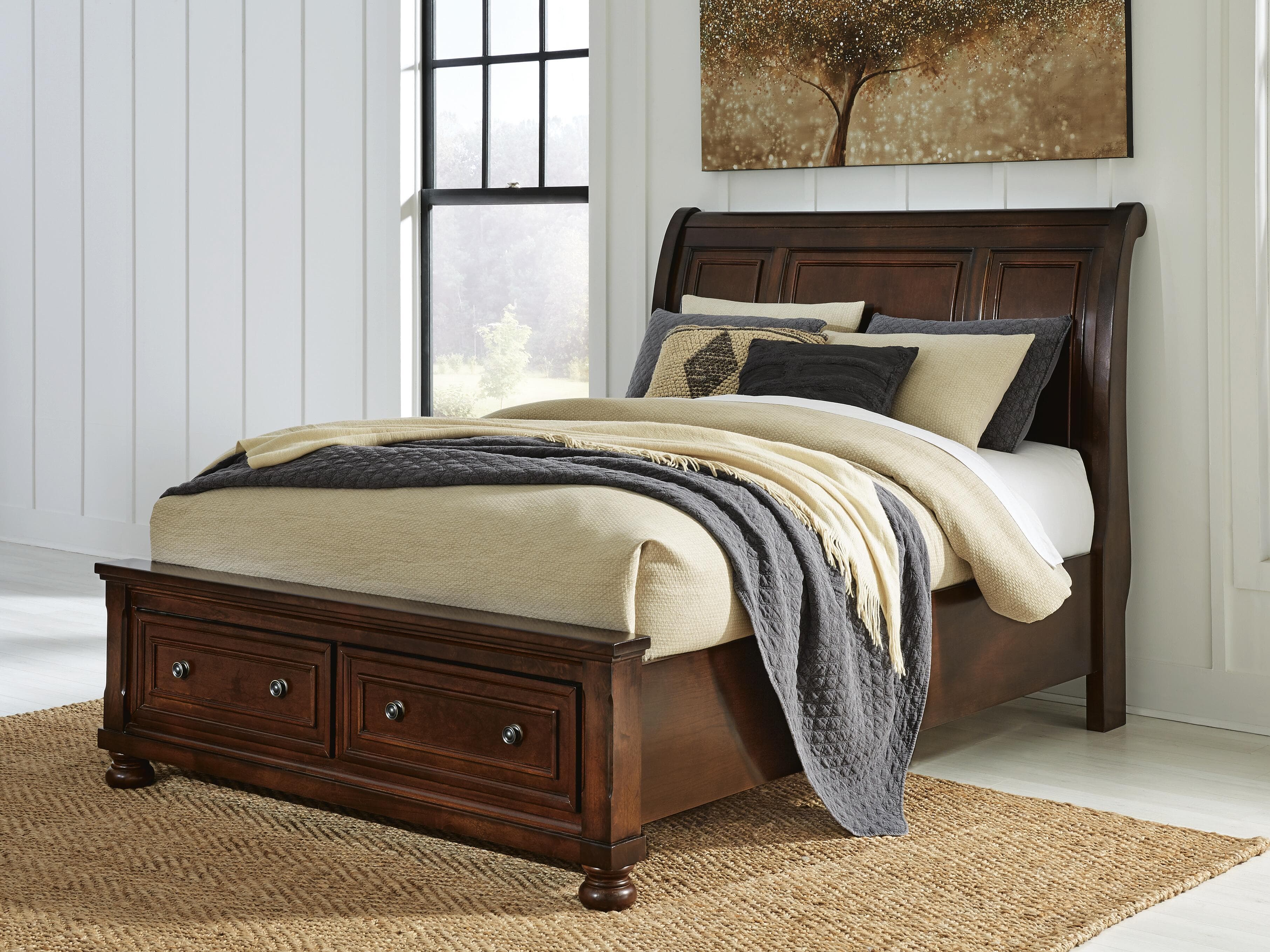 Porter Queen Sleigh Storage Bed — Brown/Beige — view 2