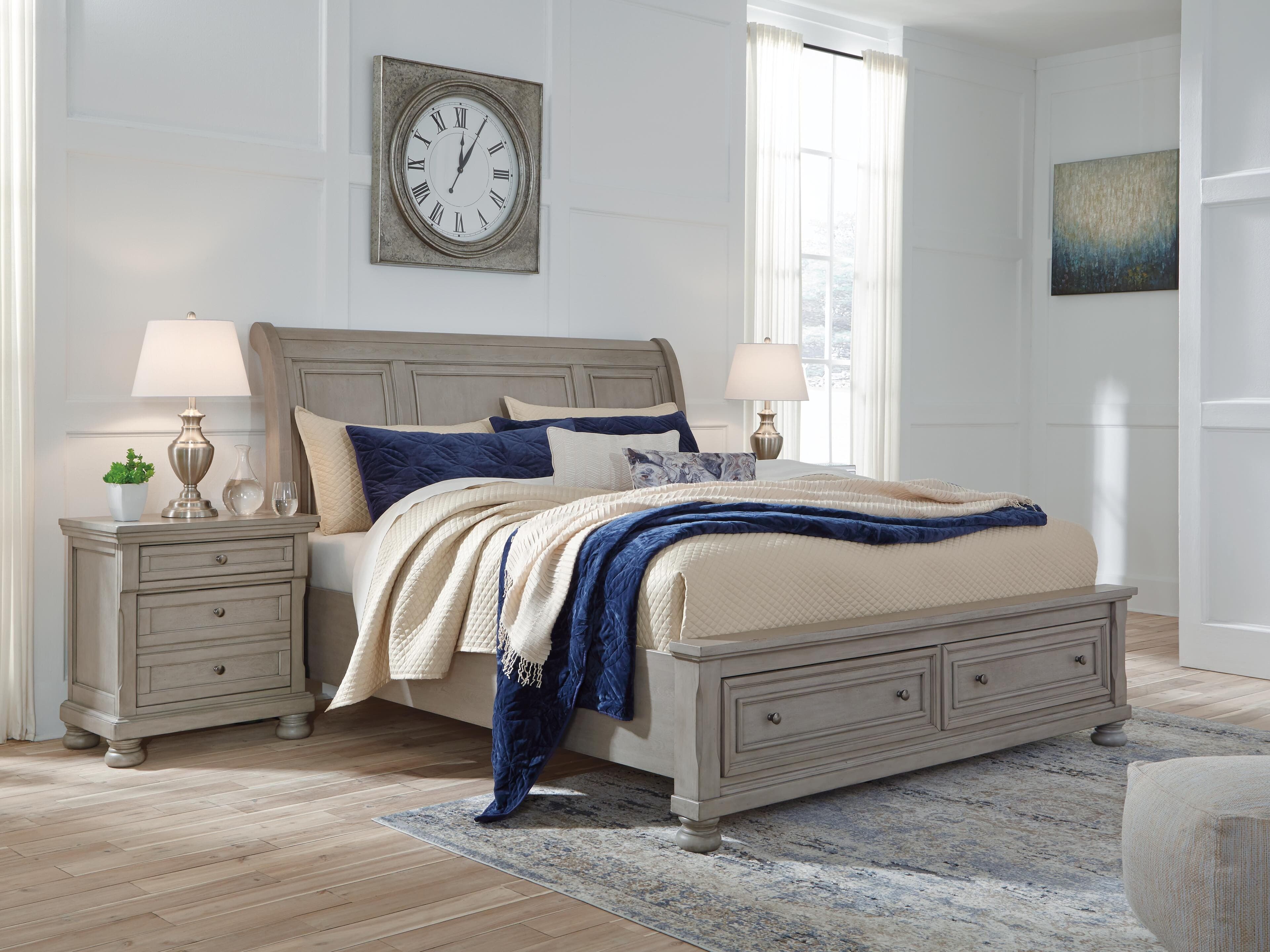 Lettner King Sleigh Bed with 2 Storage Drawers — Black/Gray — view 2