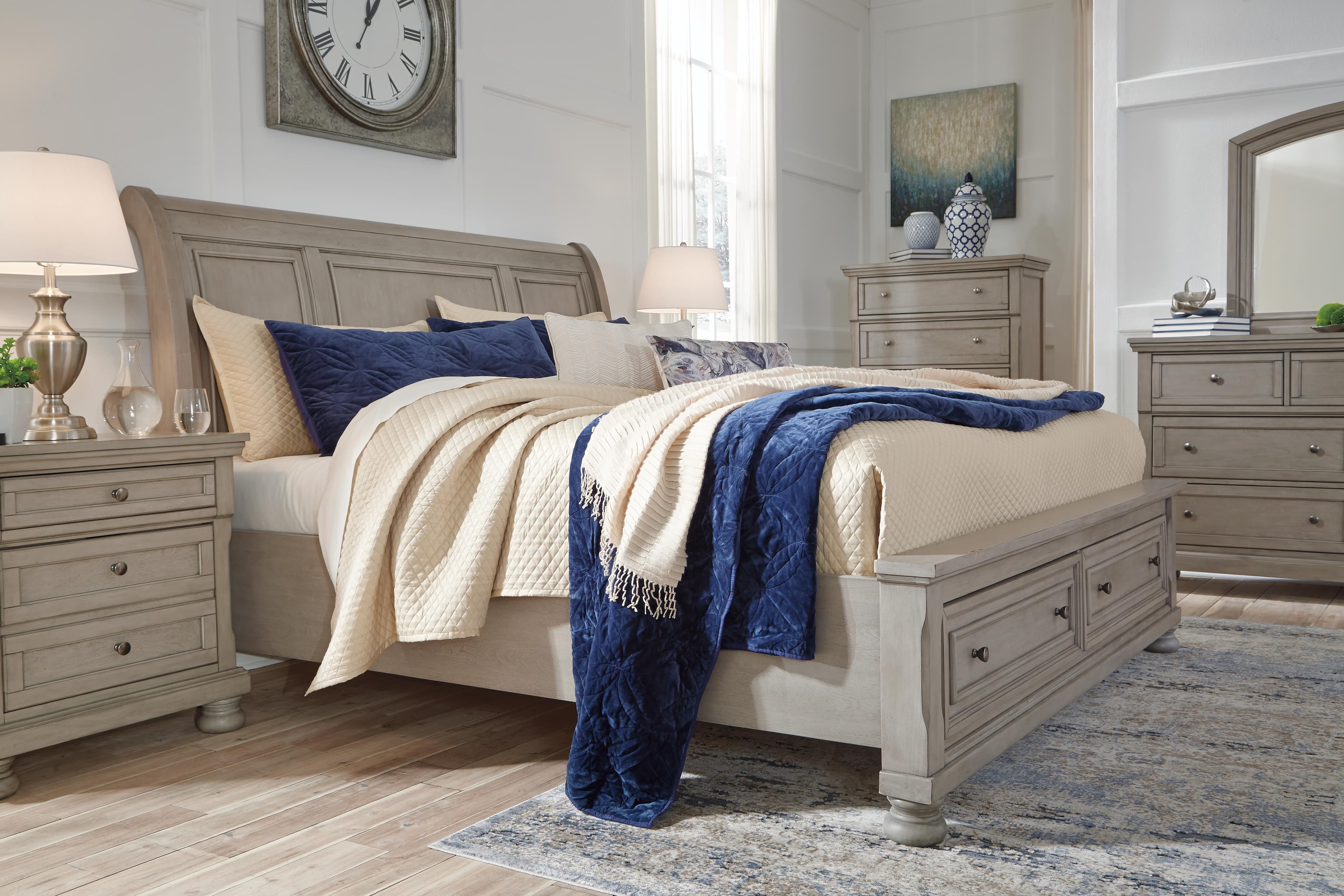 Lettner King Sleigh Bed with 2 Storage Drawers — Black/Gray — view 3