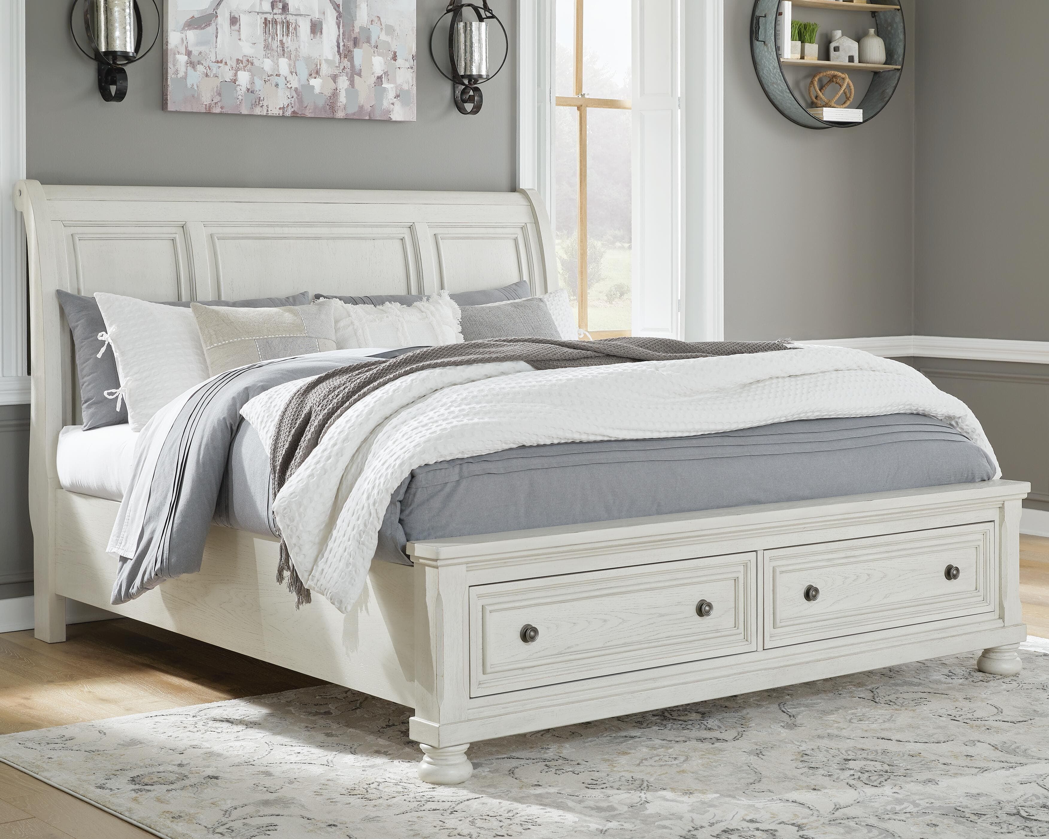 Robbinsdale California King Sleigh Bed with Storage — White — view 2