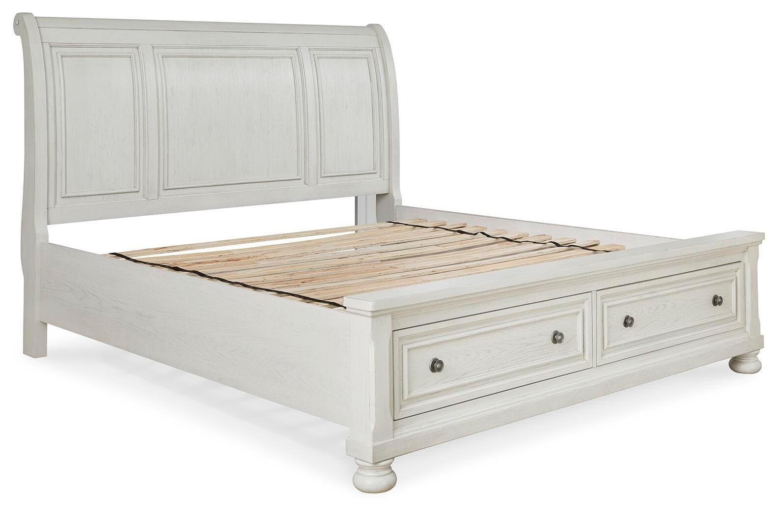 Robbinsdale California King Sleigh Bed with Storage — White — view 3
