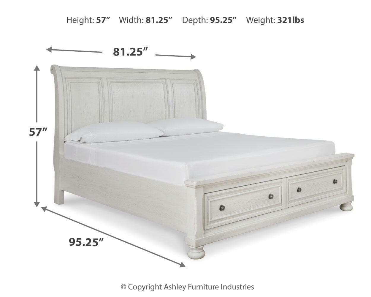 Robbinsdale King Sleigh Bed with Storage — White — view 7