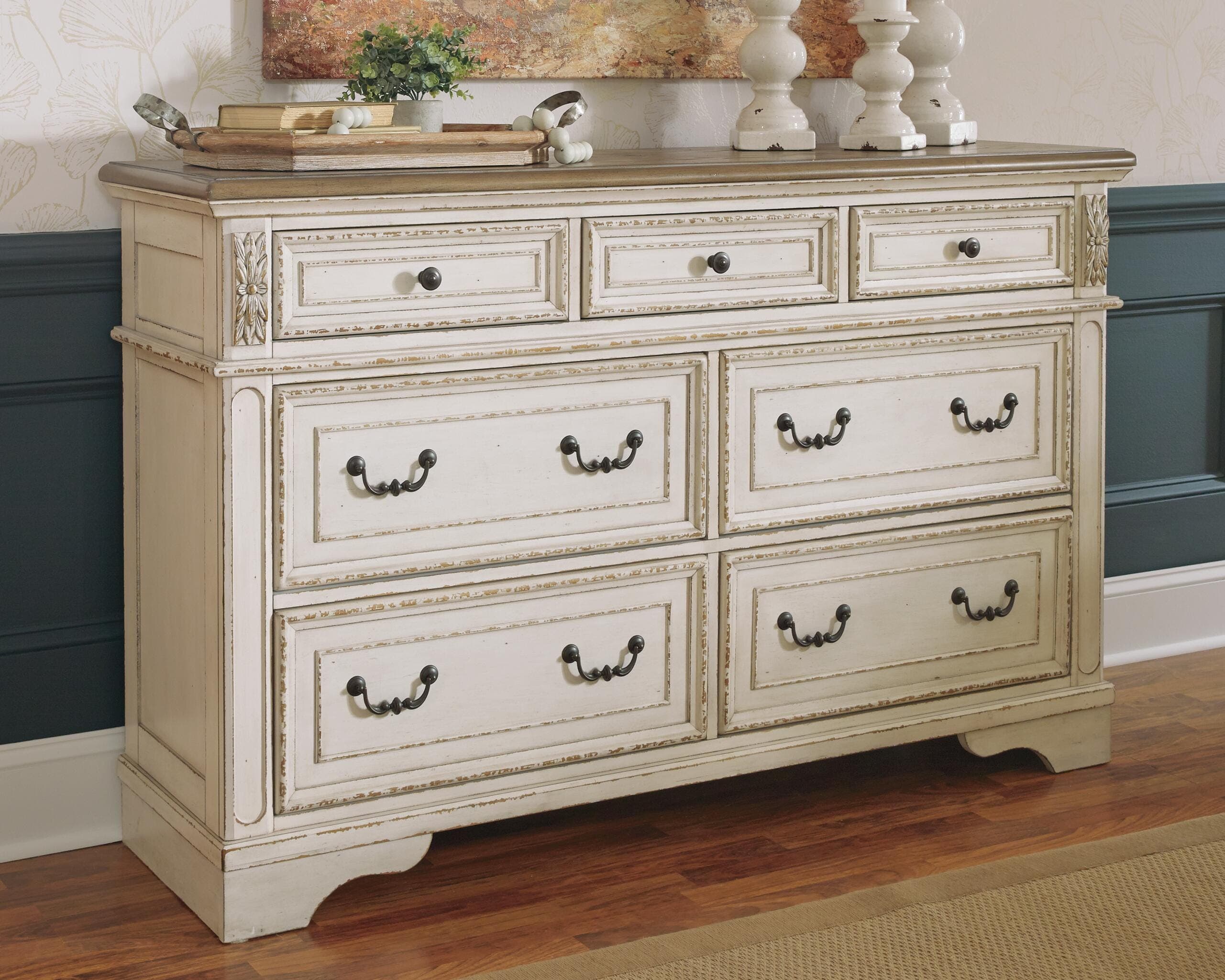 Realyn Dresser — White & Brown/Beige — Elite Furniture Cincinnati