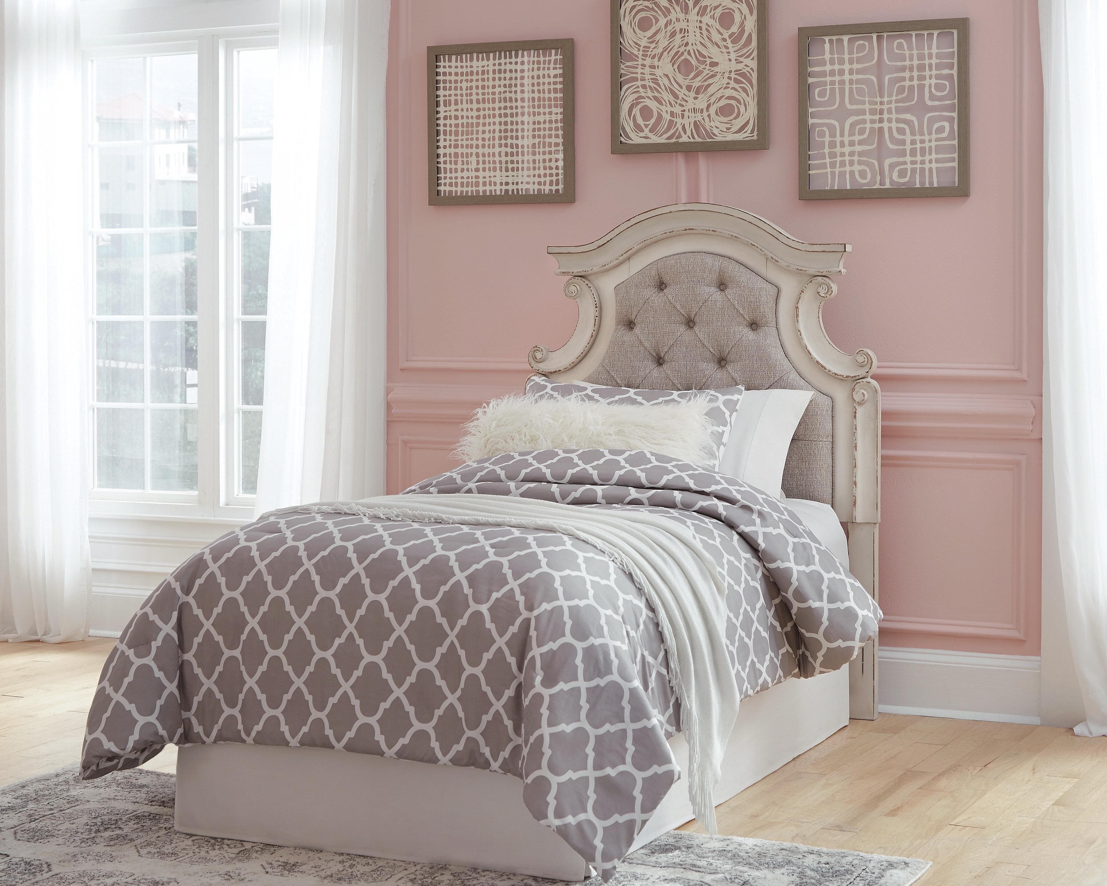 Realyn Twin Upholstered Panel Headboard — White — view 3