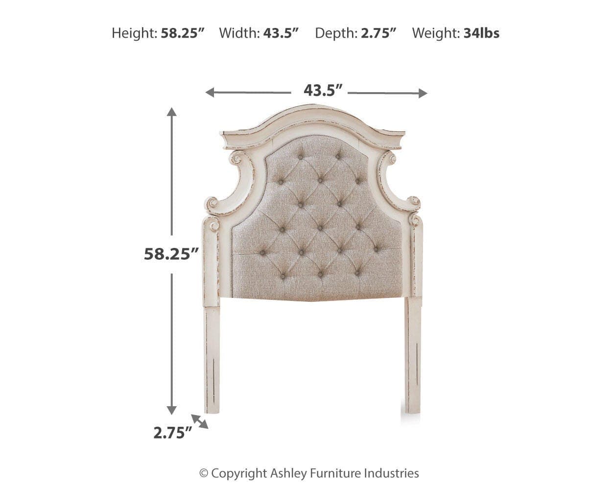 Realyn Twin Upholstered Panel Headboard — White — view 4