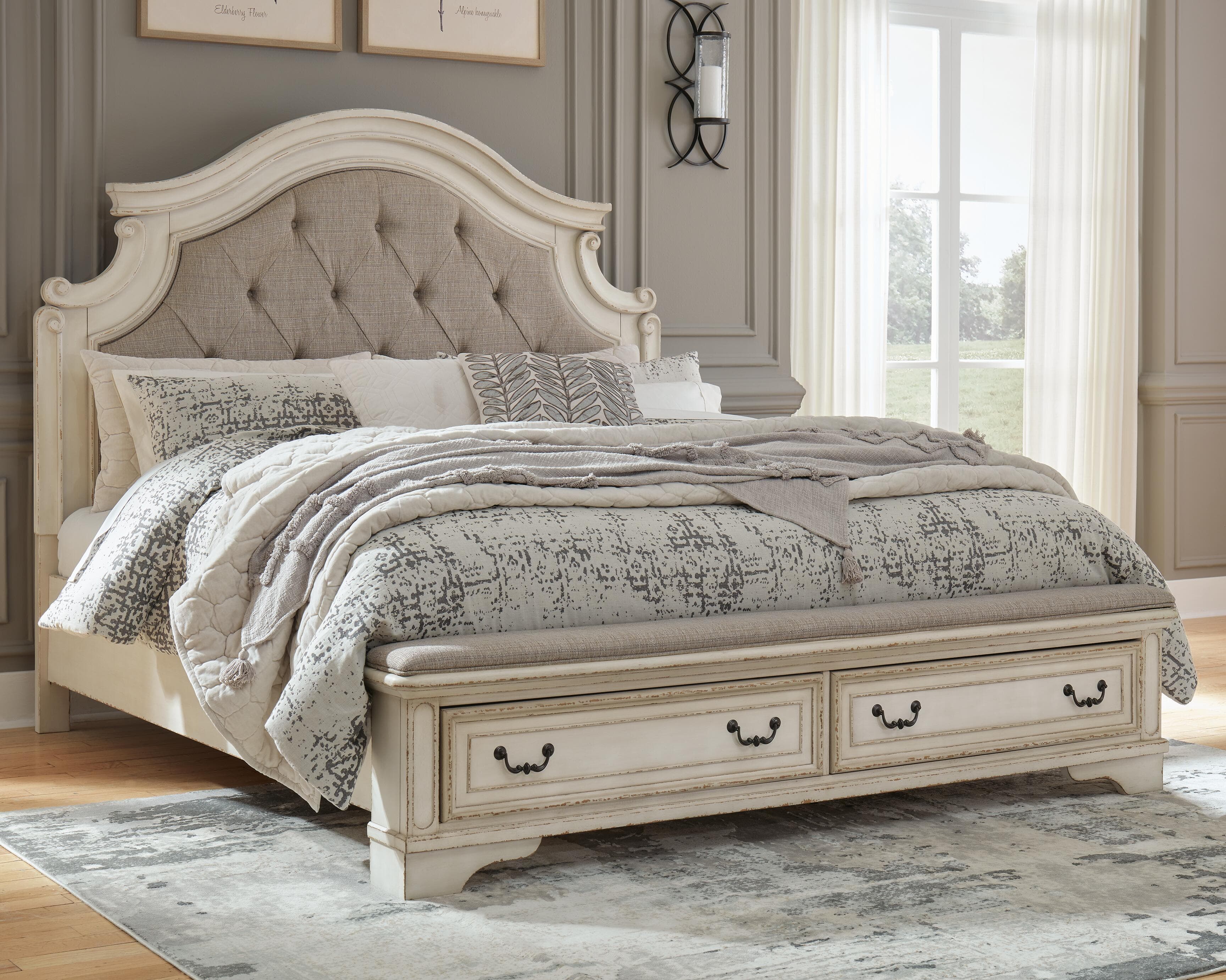 Realyn California King Upholstered Storage Bed — Black/Gray & White — view 2