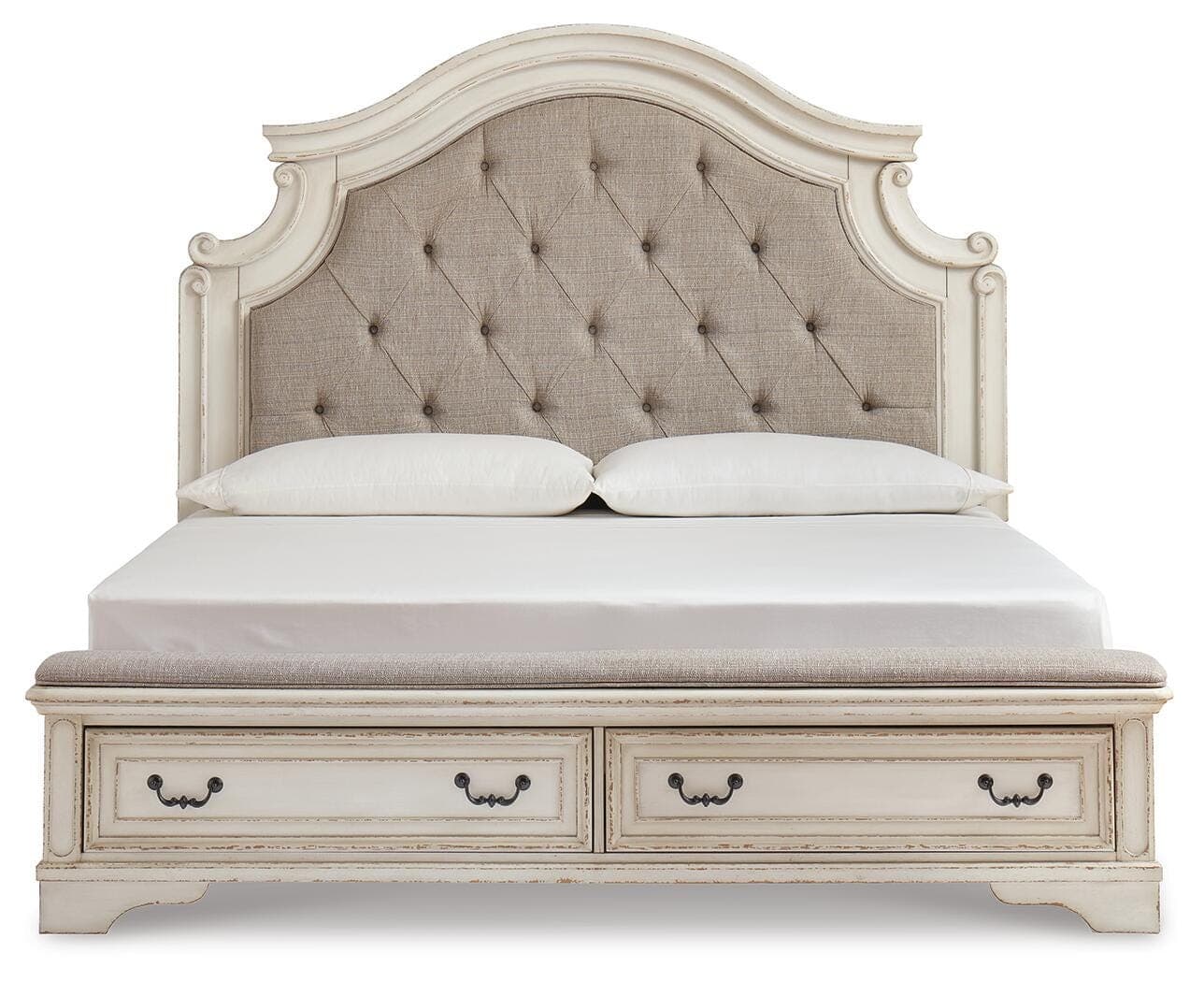 Realyn California King Upholstered Storage Bed — Black/Gray & White — view 4