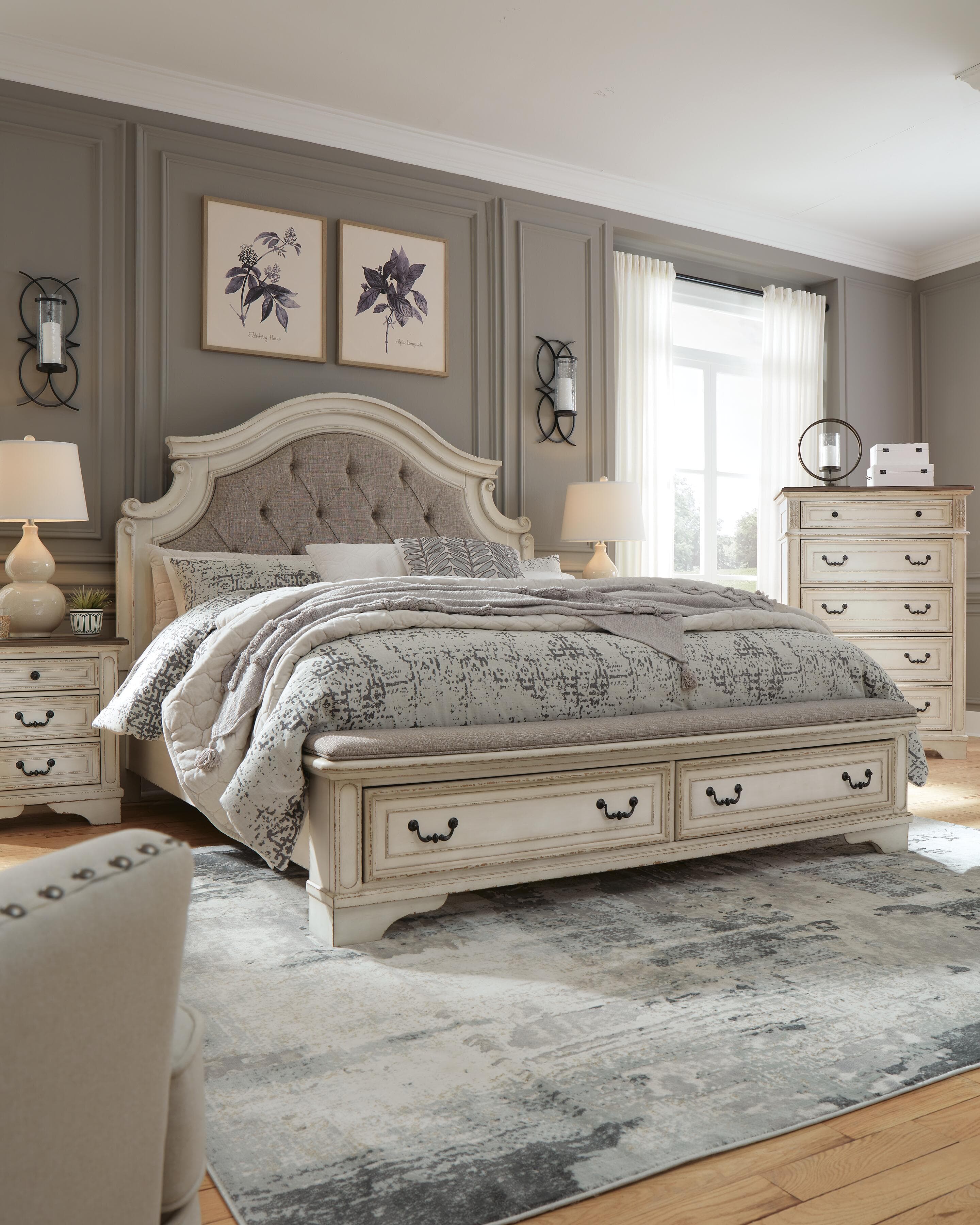 Realyn California King Upholstered Storage Bed — Black/Gray & White — view 7