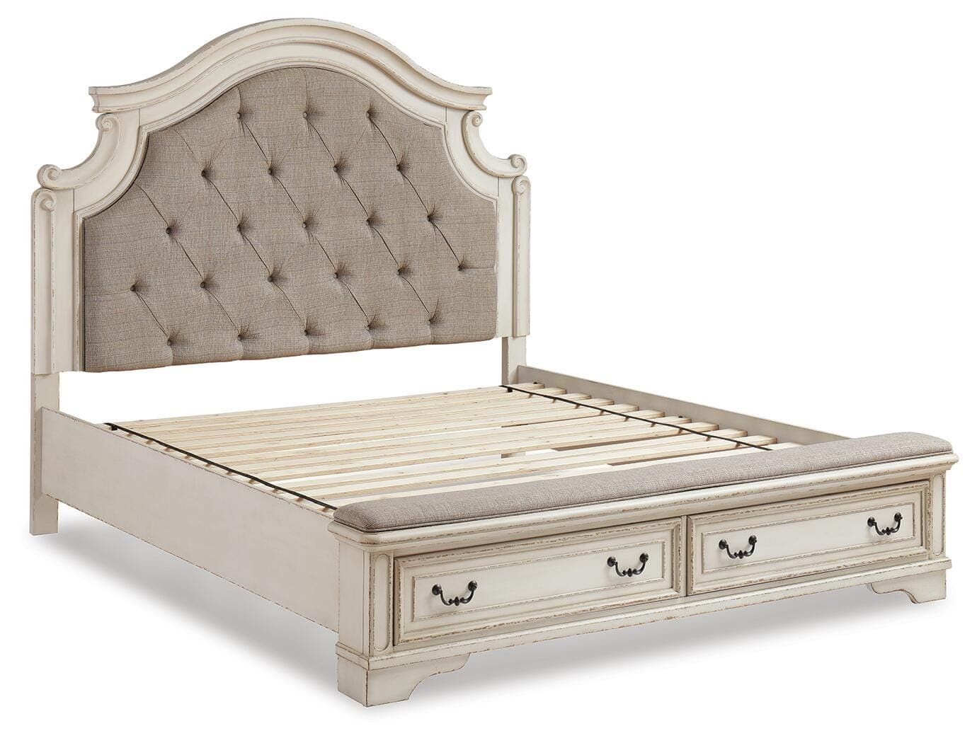 Realyn California King Upholstered Storage Bed — Black/Gray & White — view 3