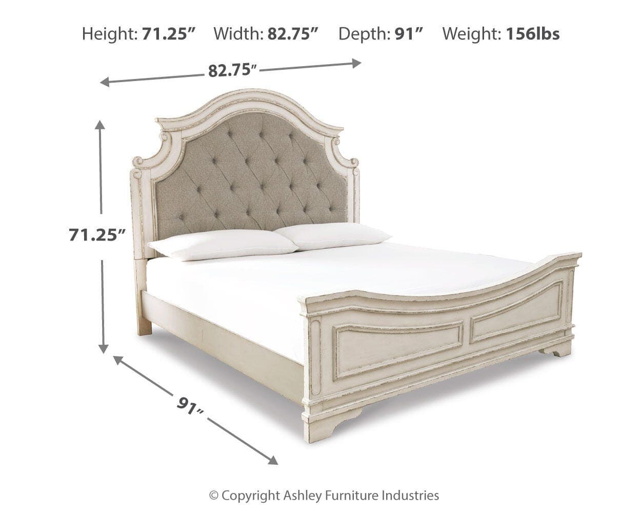 Realyn California King Upholstered Panel Bed — White — view 4