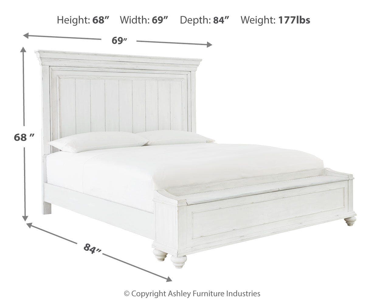 Kanwyn Queen Panel Bed with Storage Bench — White — view 4