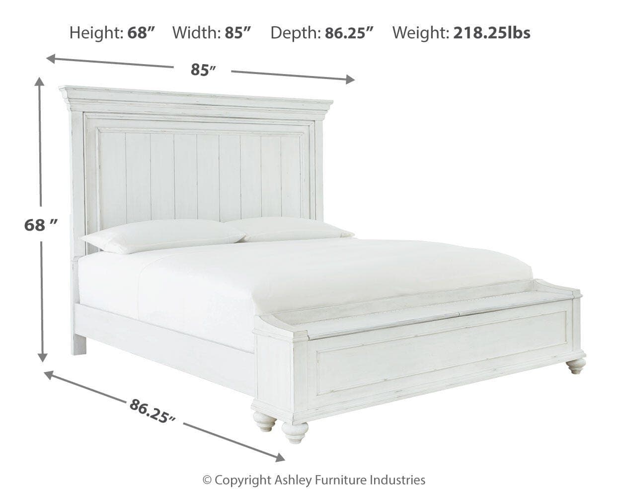 Kanwyn California King Panel Bed with Storage Bench — White — view 3