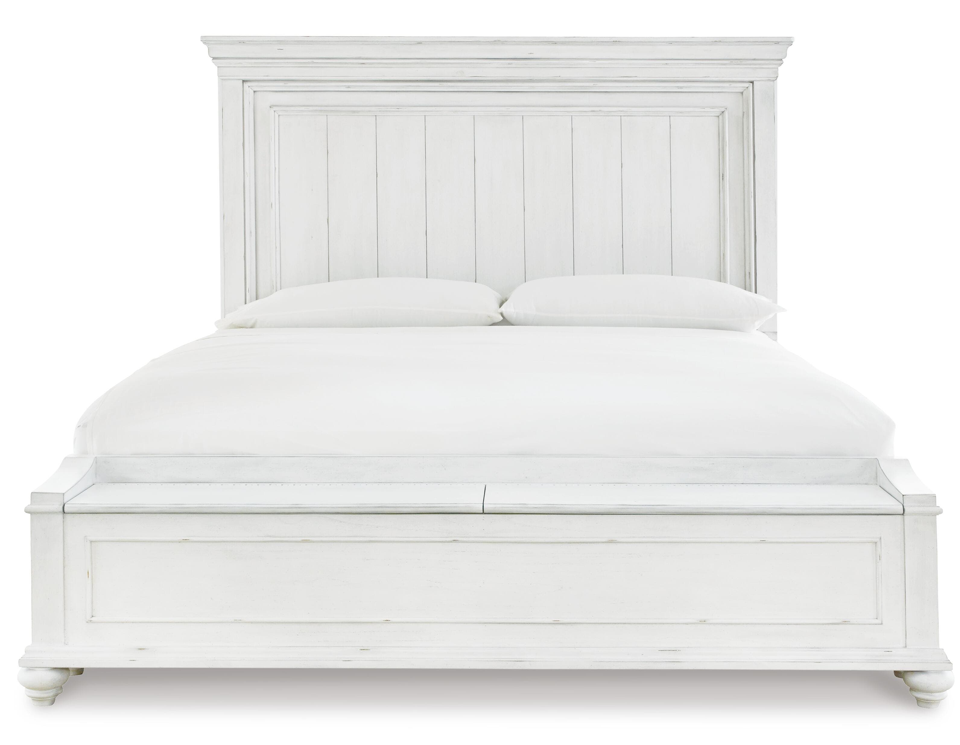 Kanwyn California King Panel Bed with Storage Bench — White — view 6