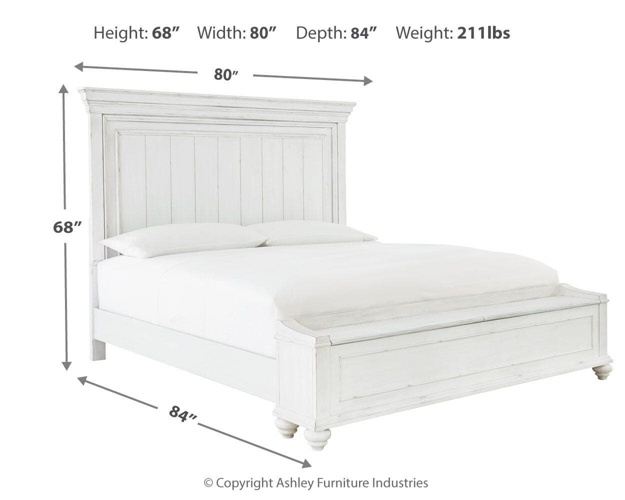 Kanwyn King Panel Bed with Storage Bench — White — view 4